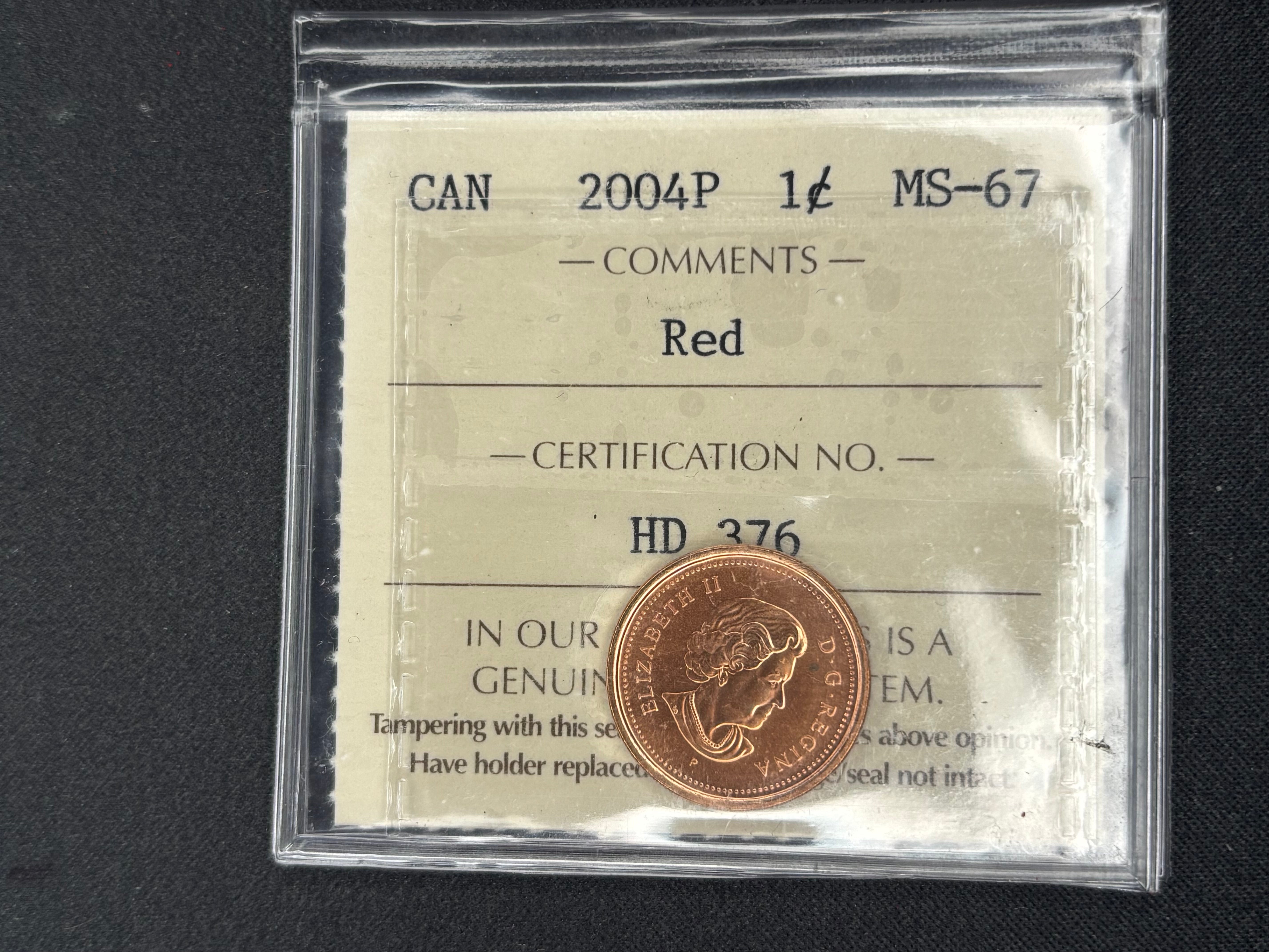 Canadian Penny - 2004P Red - MS67 ICCS