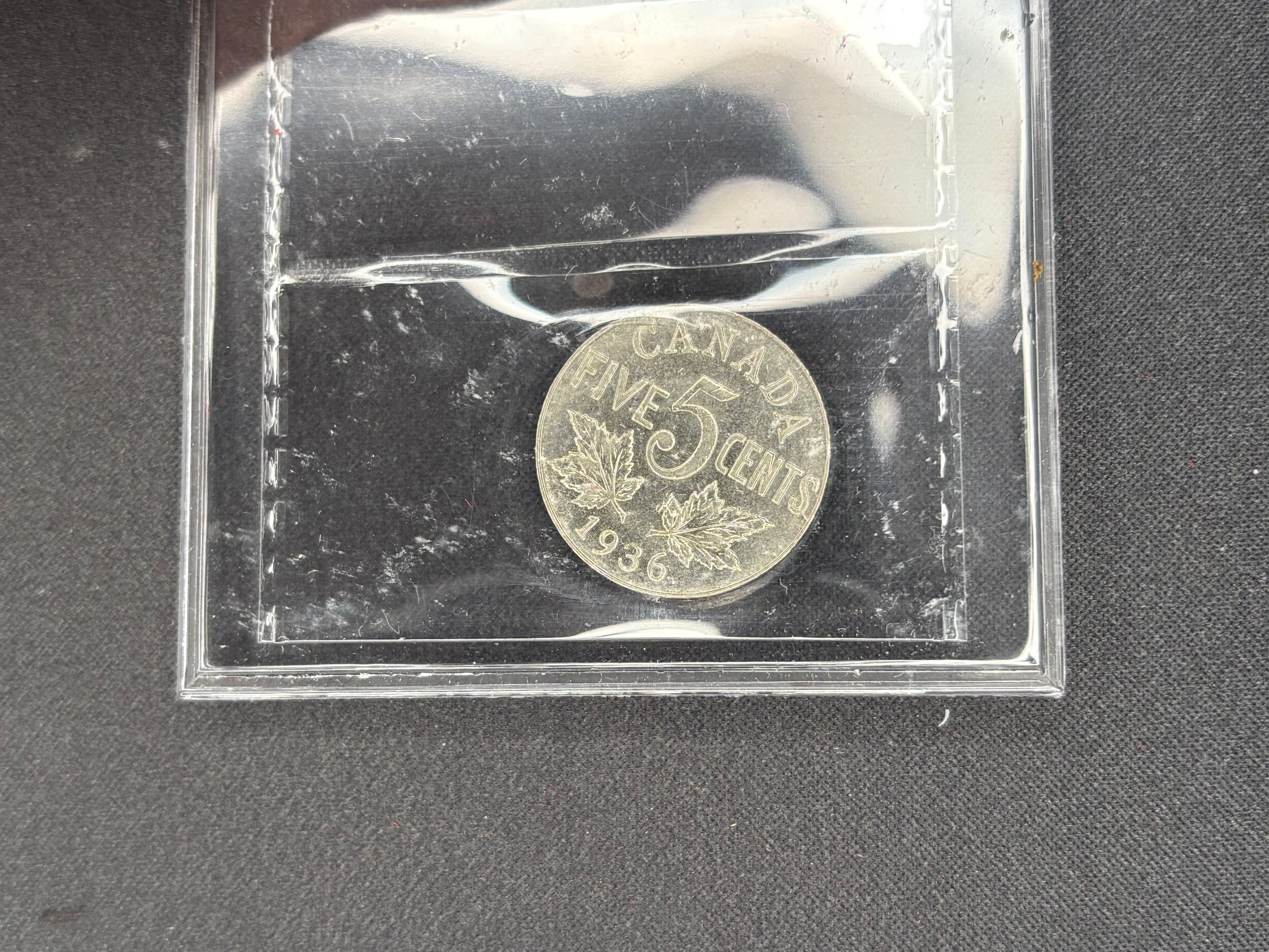 Canadian Nickel Coin - 5 cents - 1936 - AU55 ICCS