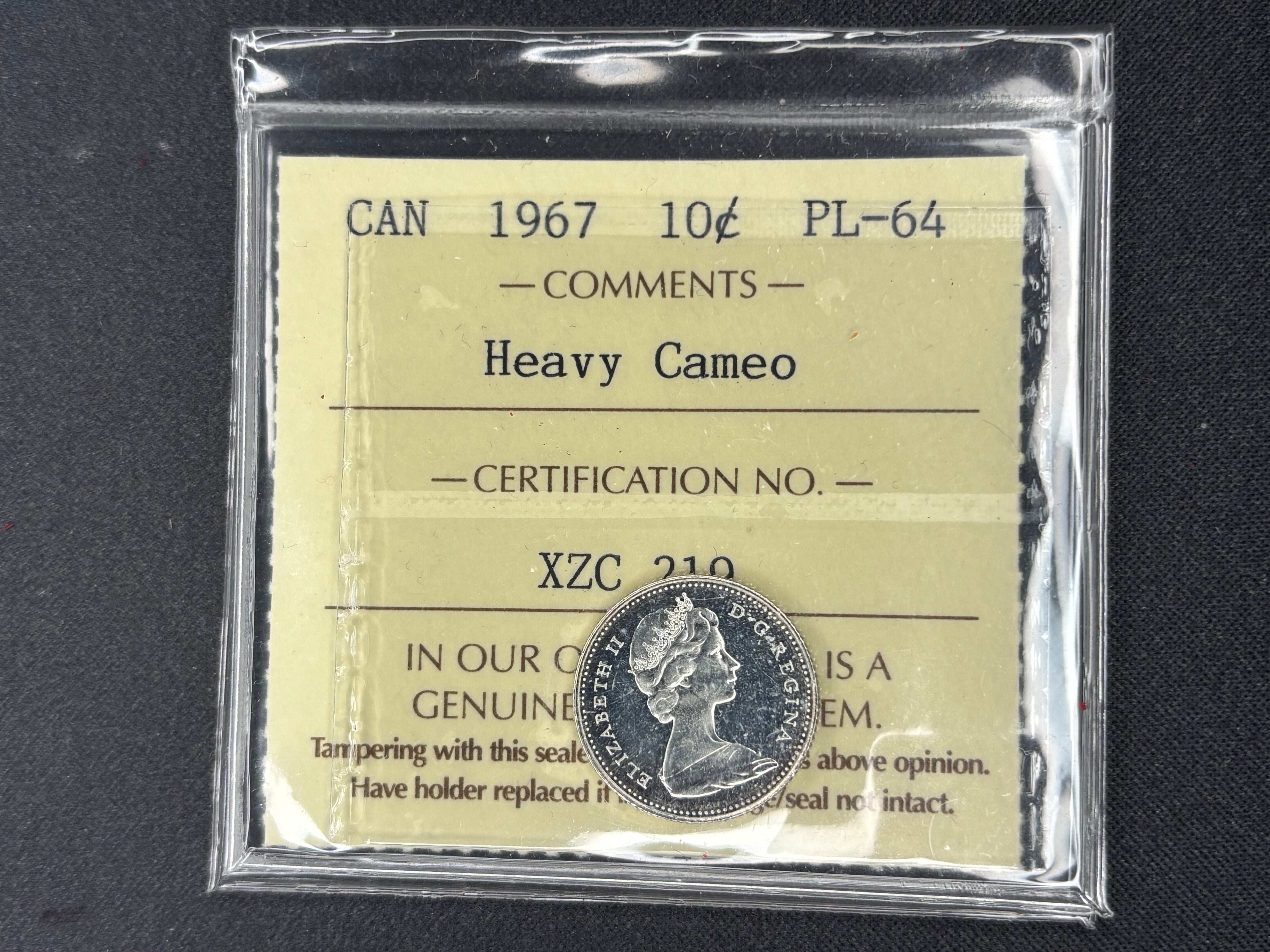 Canadian Coin - 10 cents - 1967 Heavy Camero - PL64 ICCS
