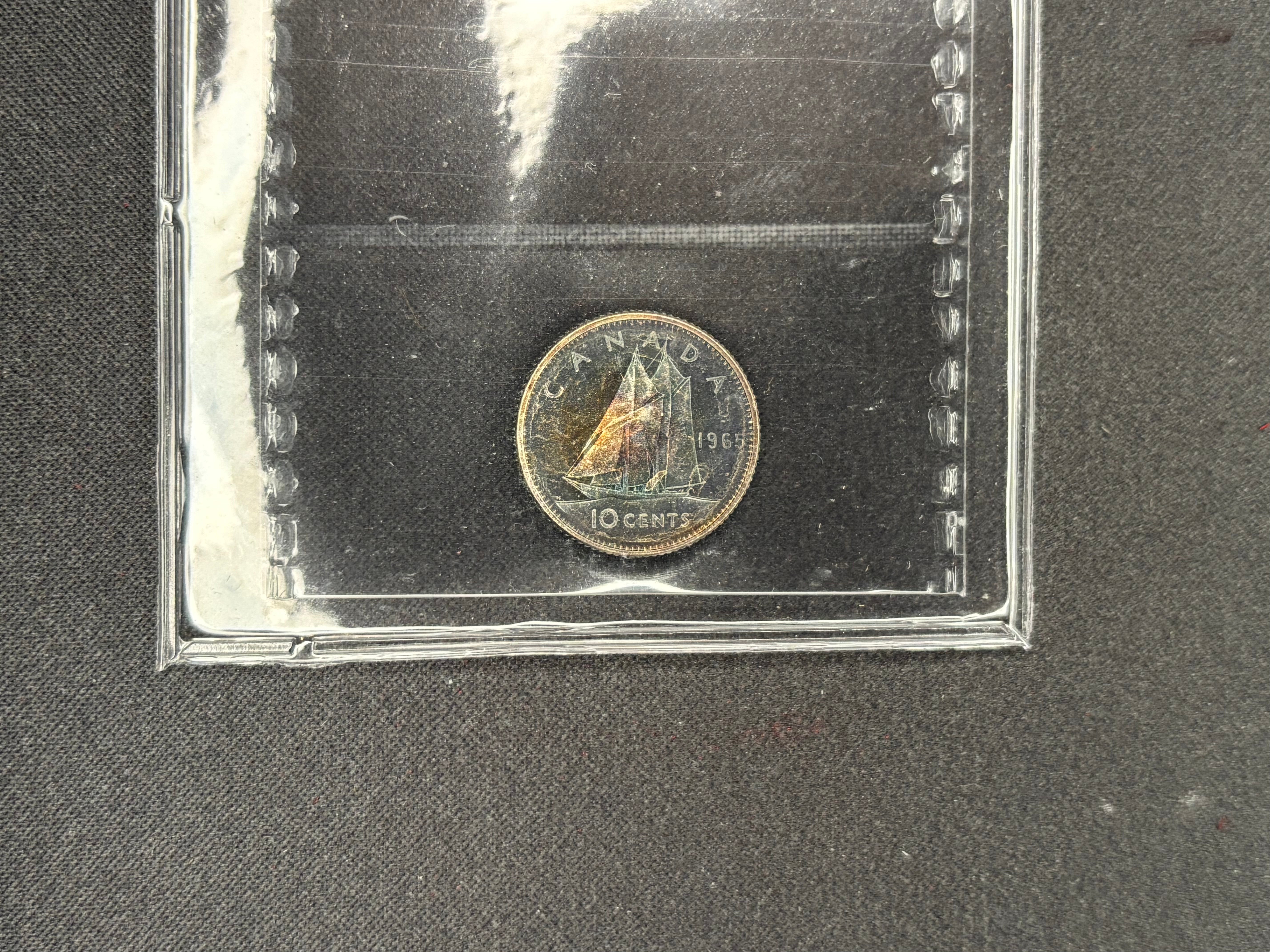 Canadian Coin - 10 cents - 1965 Toned UHC - PL66 ICCS