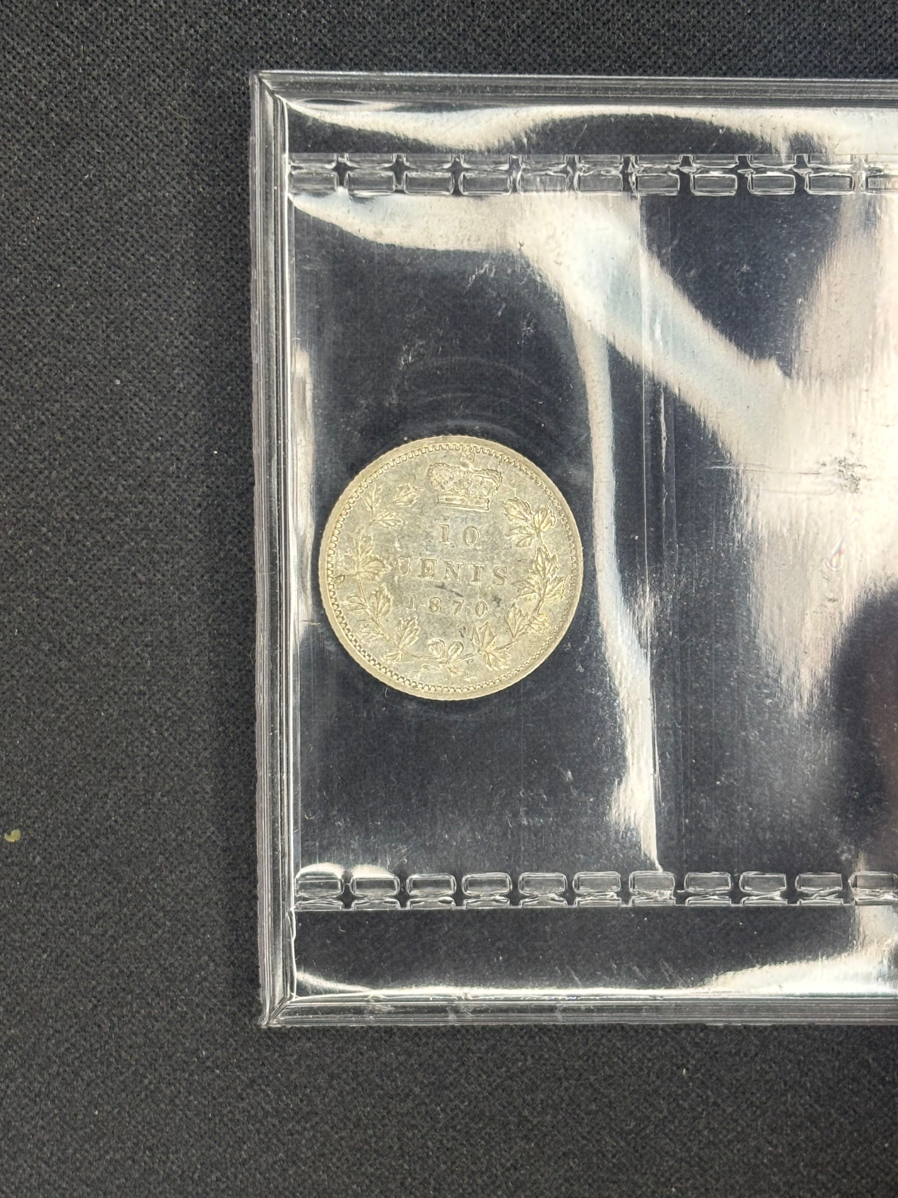 Canadian Silver Coin - 10 cents - 1870 Narrow 0 - AU50 ICCS