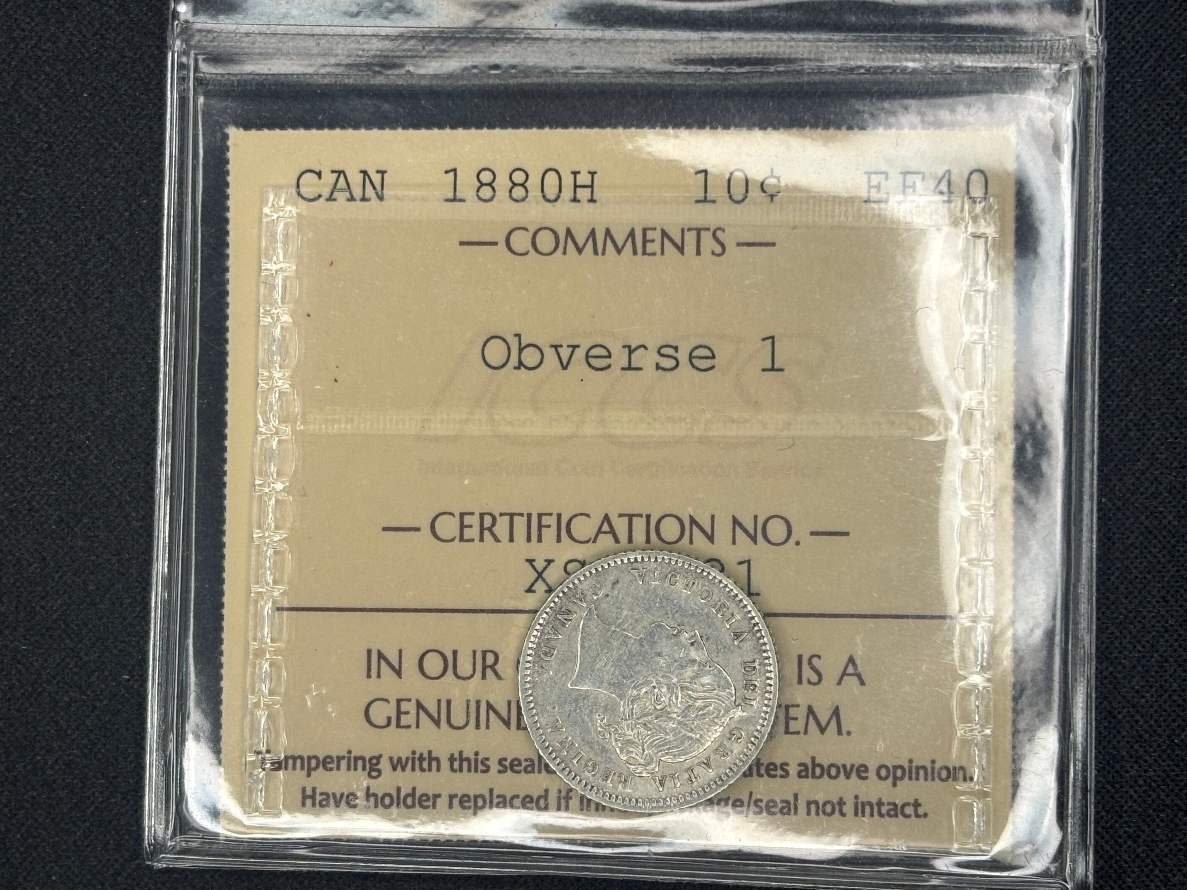 Canadian Silver Coin - 10 cents - 1880H Obv1 EF40 ICCS