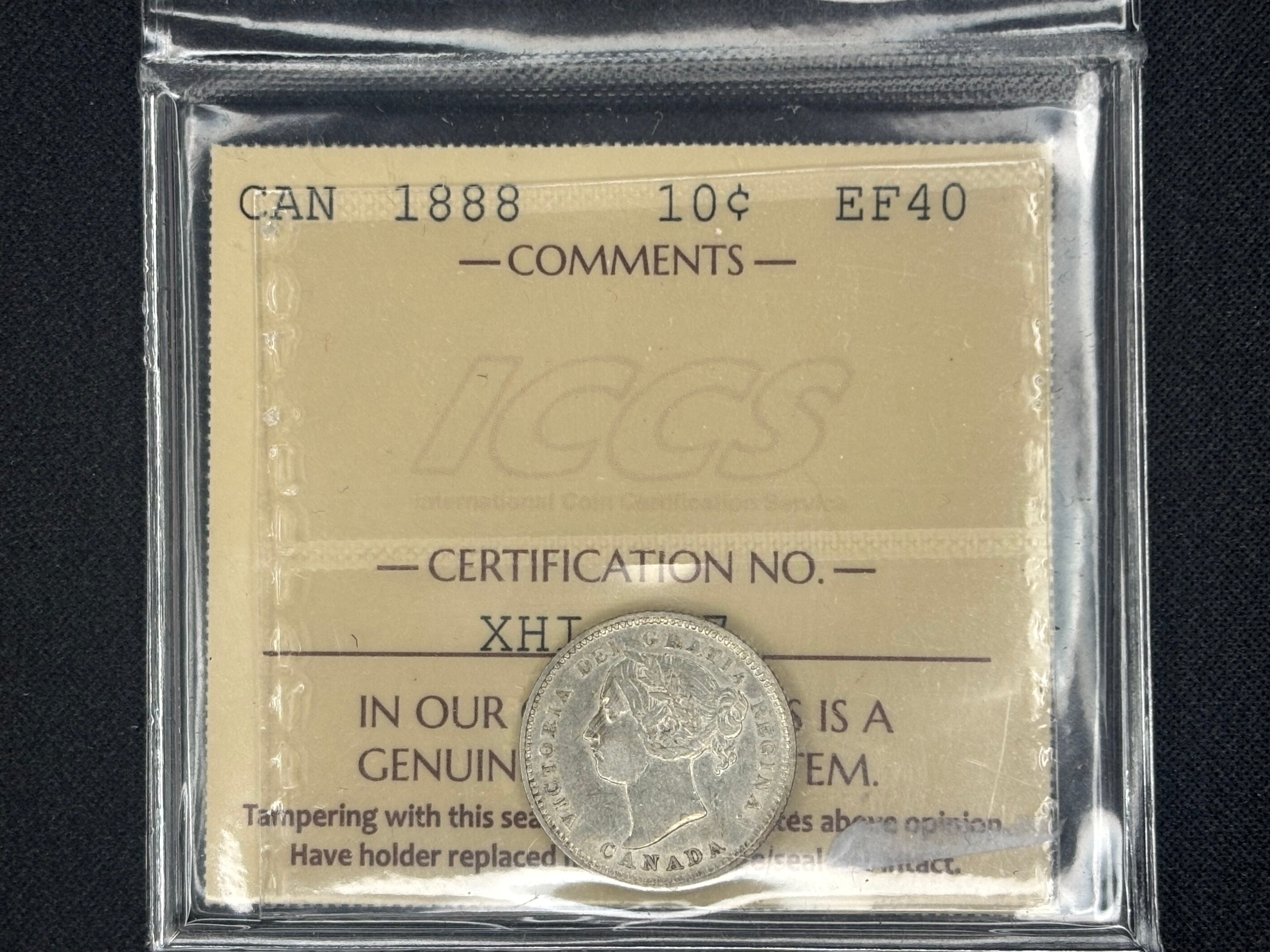 Canadian Silver Coin - 10 cents - 1888  - EF40 ICCS