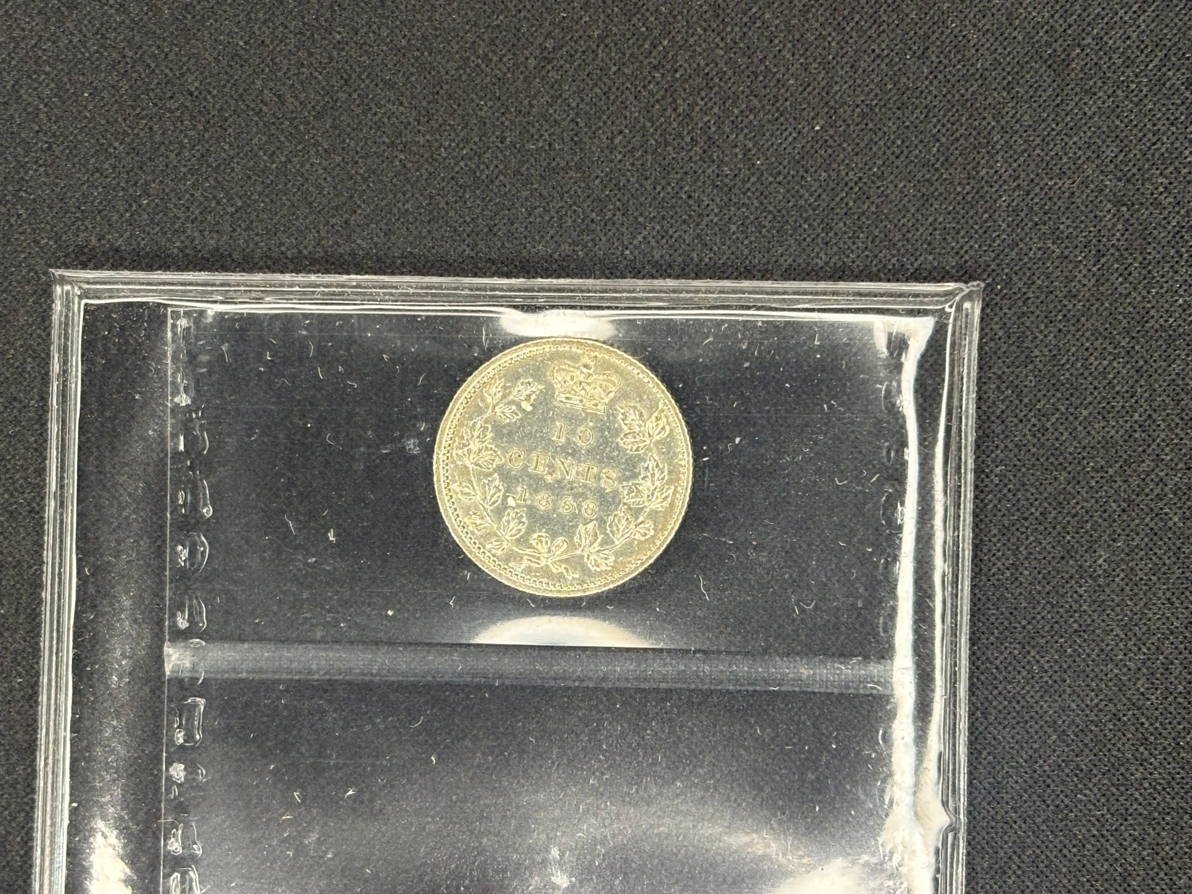 Canadian Silver Coin - 10 cents - 1858 AU50 ICCS