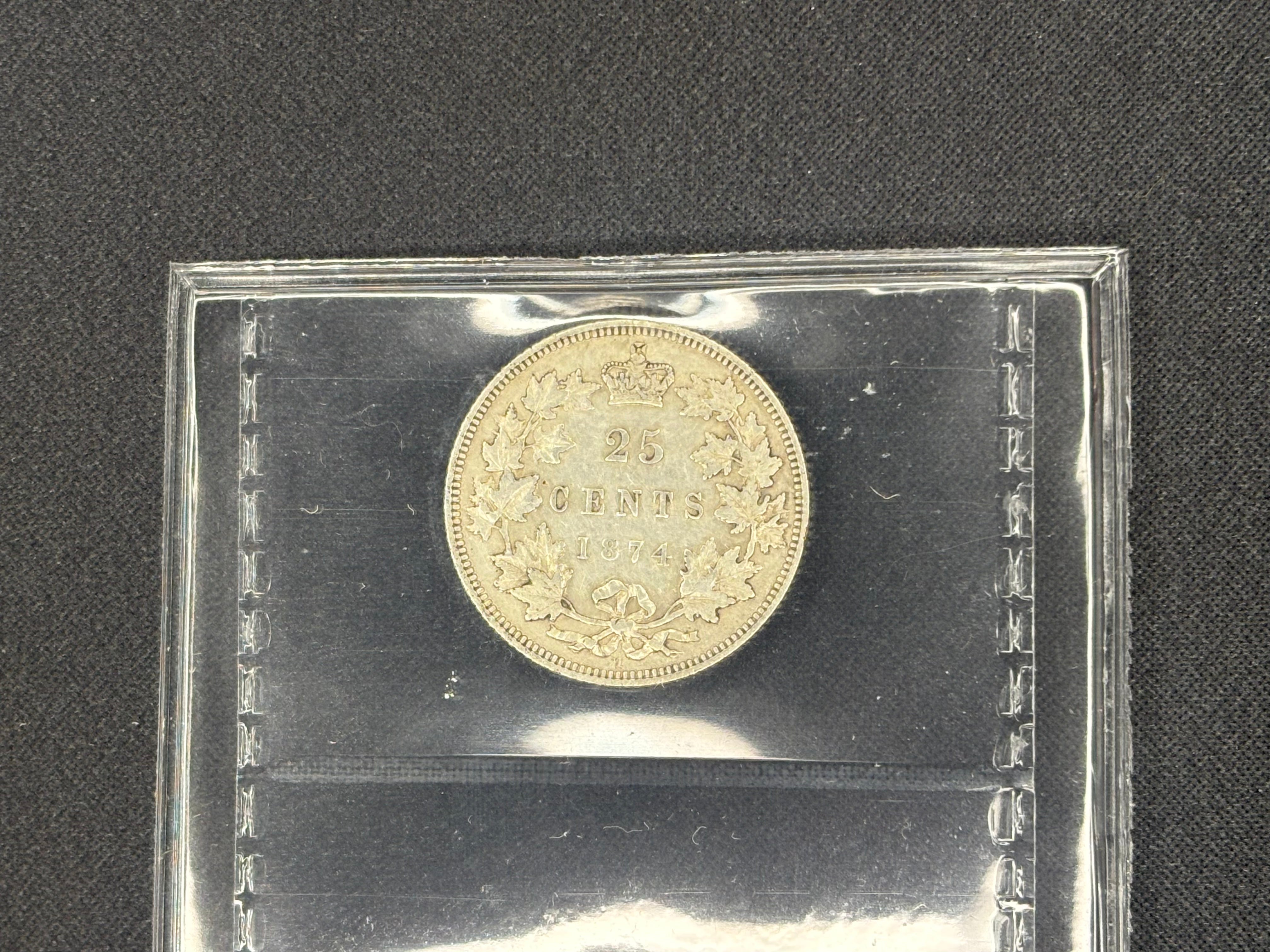 Canadian Silver Coin - 25 cents - 1874H EF40 ICCS