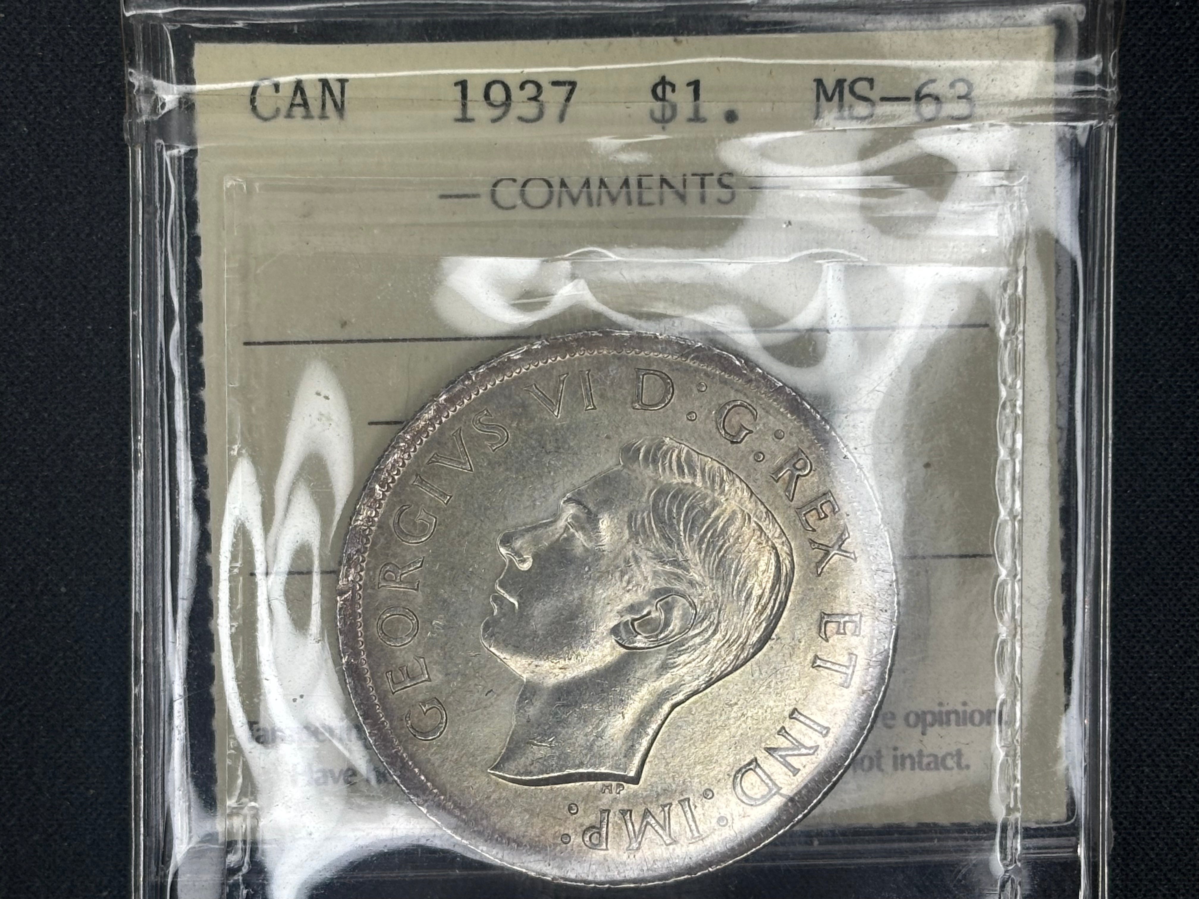 Canadian Silver Coin - Dollar - 1937 - MS63 ICCS