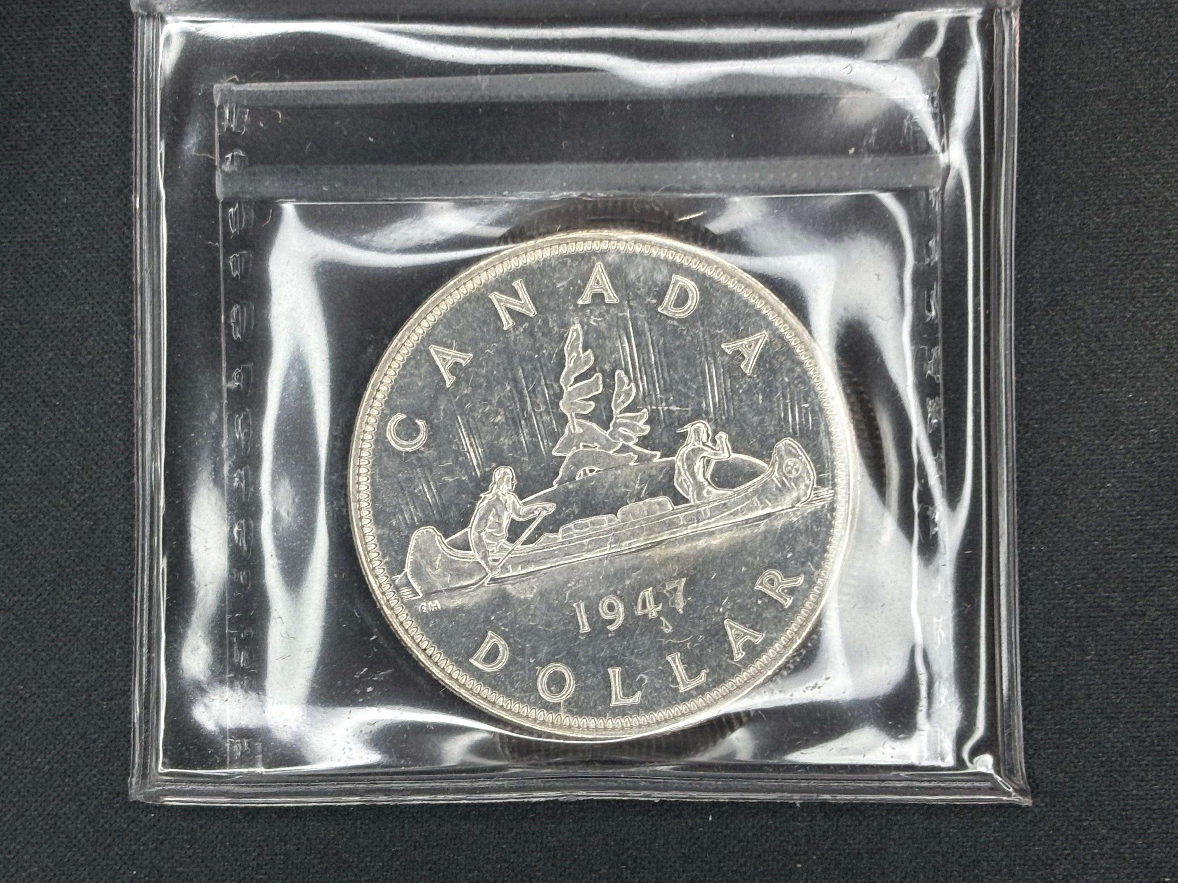 Canadian Silver Coin - Dollar - 1947 Pointed 7 4HP - MS62 ICCS