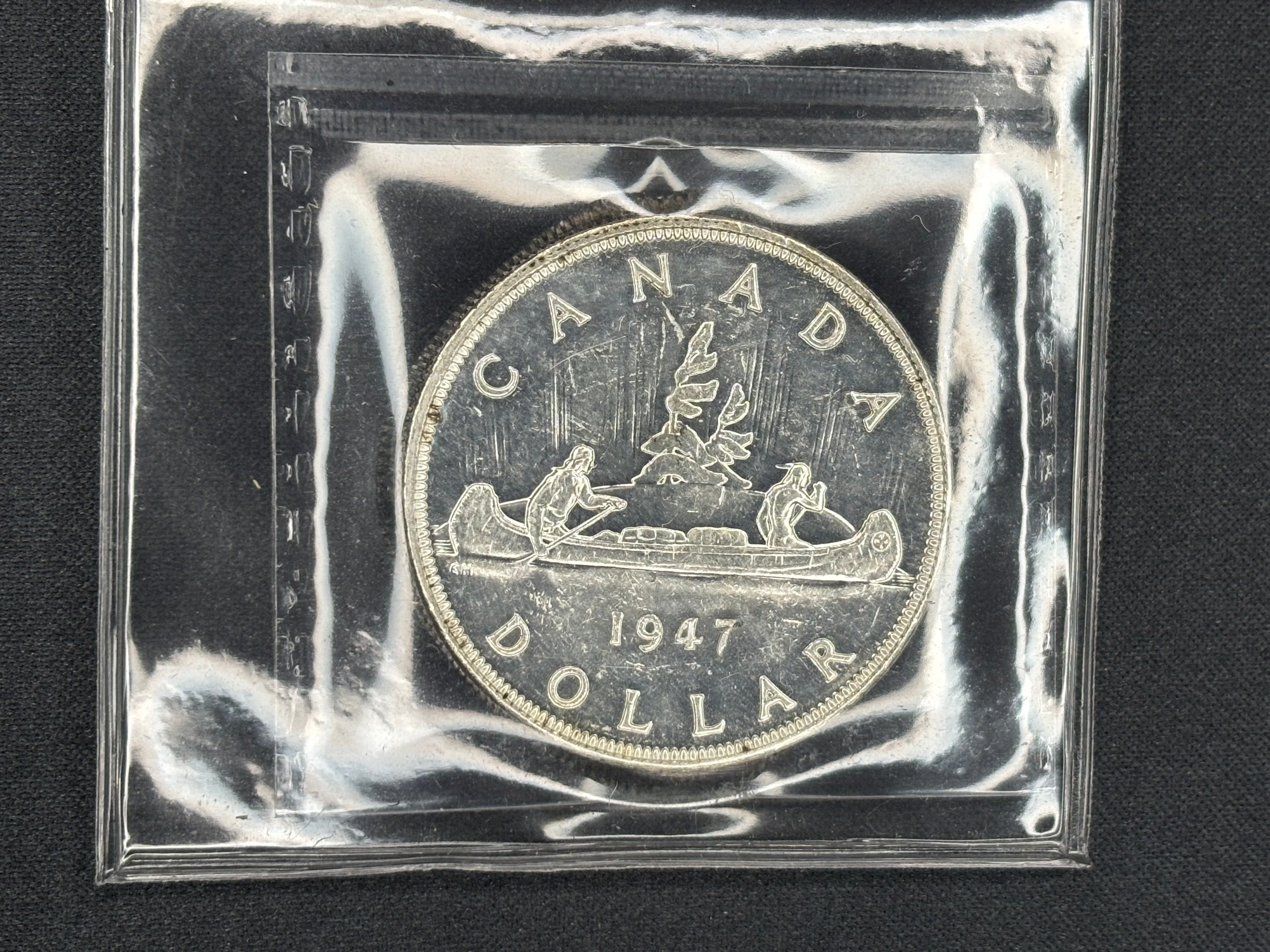 Canadian Silver Coin - Dollar - 1947 P7 Double HP - MS62 ICCS