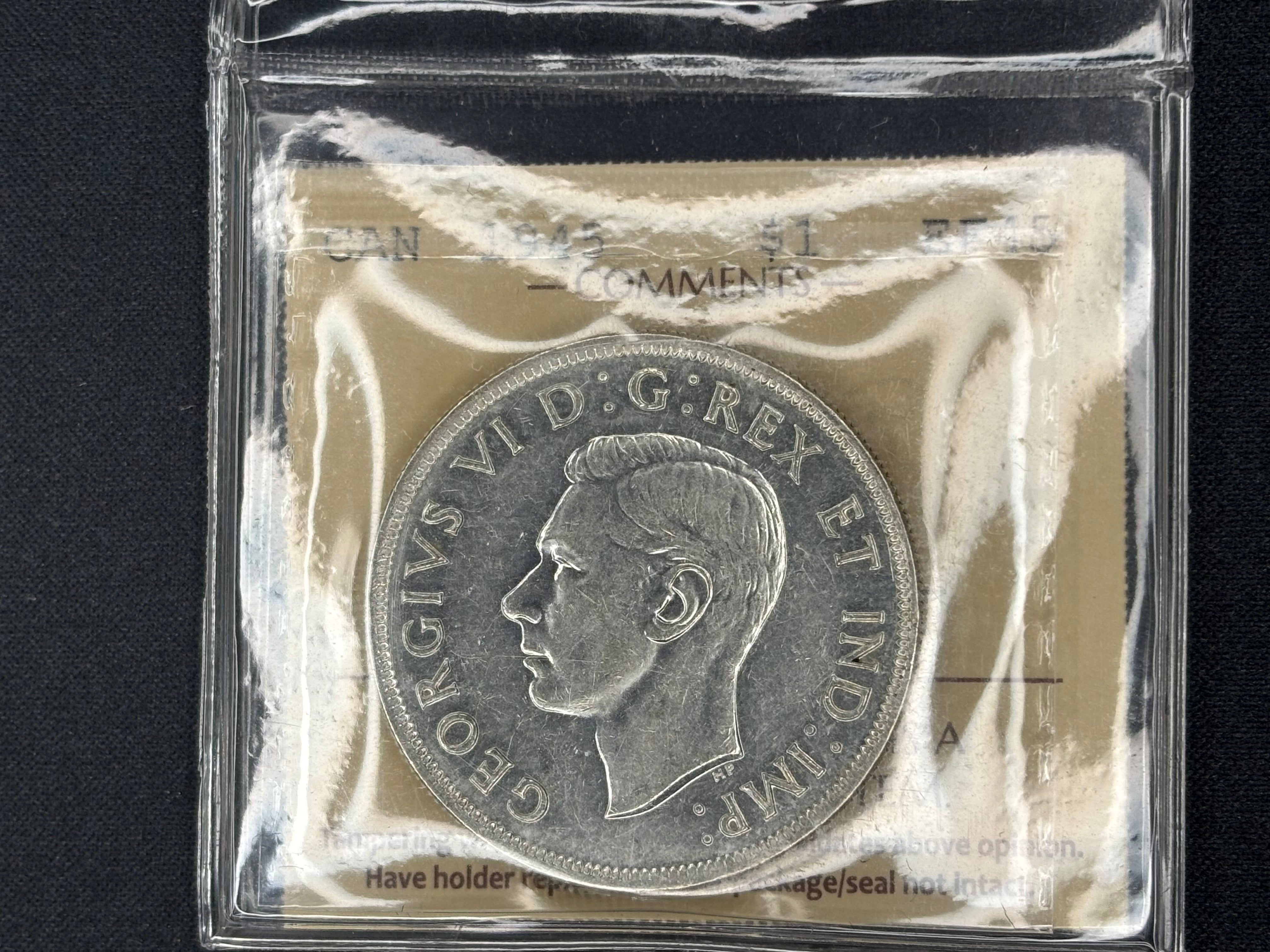 Canadian Silver Coin - Dollar - 1945 - EF45 ICCS