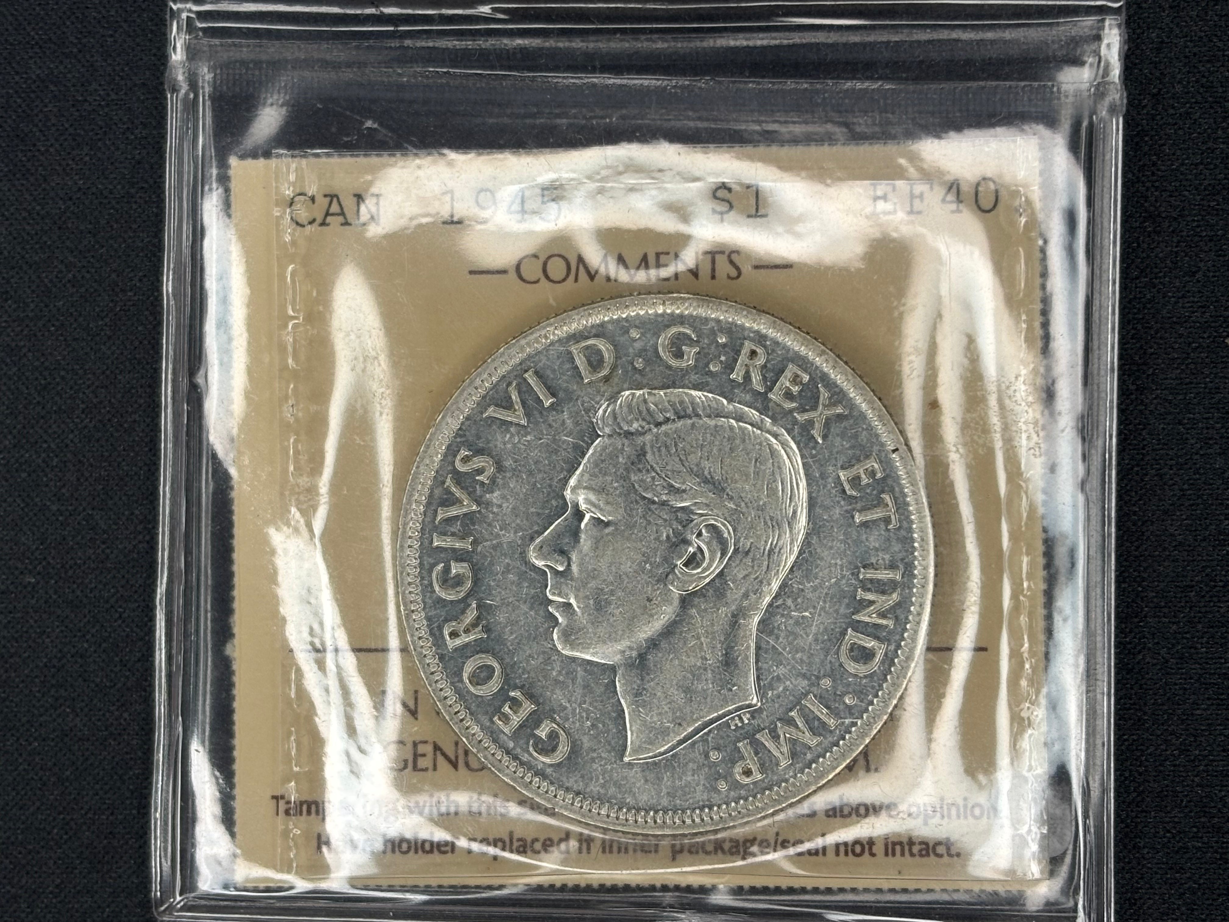 Canadian Silver Coin - Dollar - 1945 - EF40 ICCS