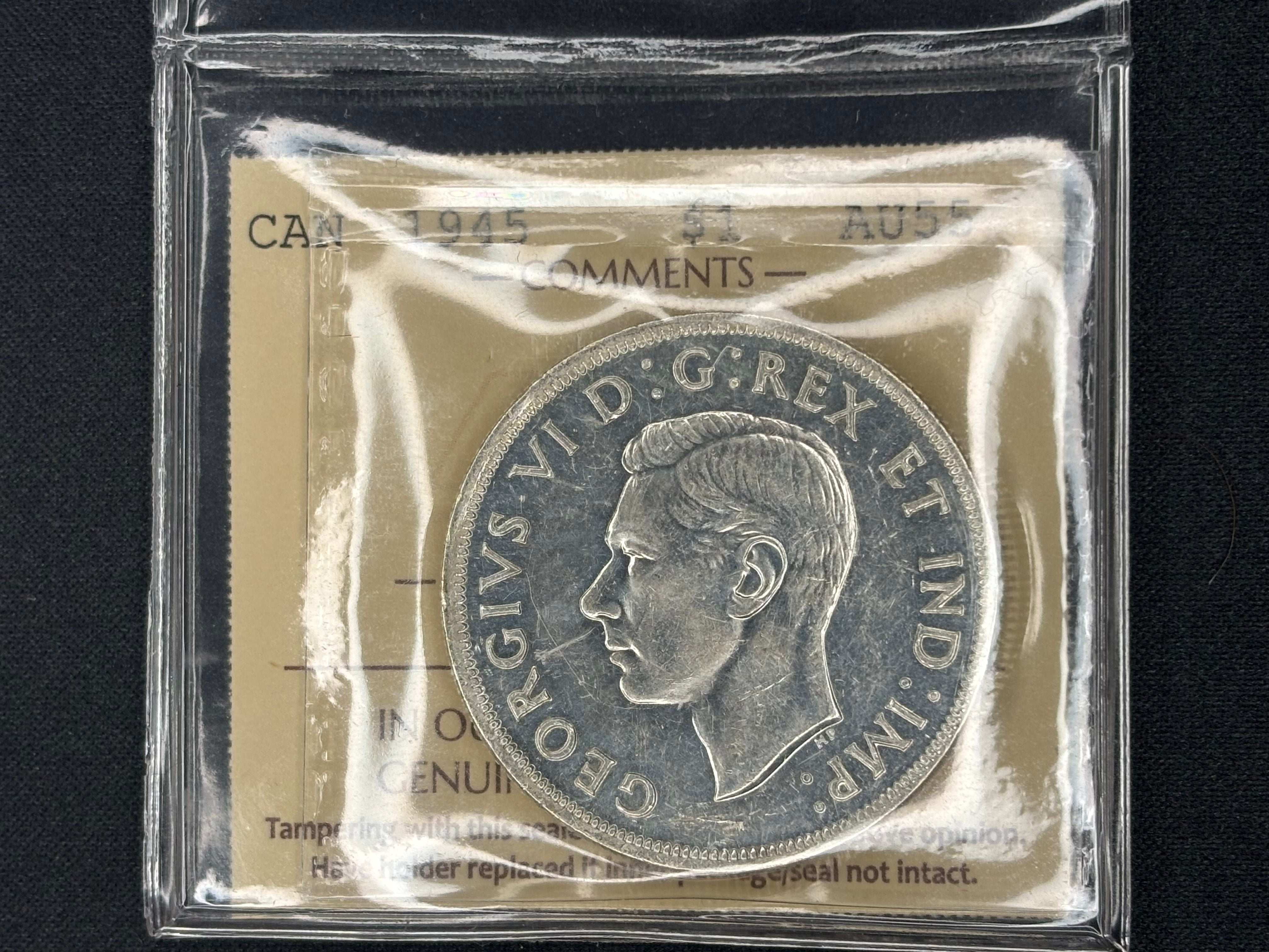 Canadian Silver Coin - Dollar - 1945 - AU55 ICCS