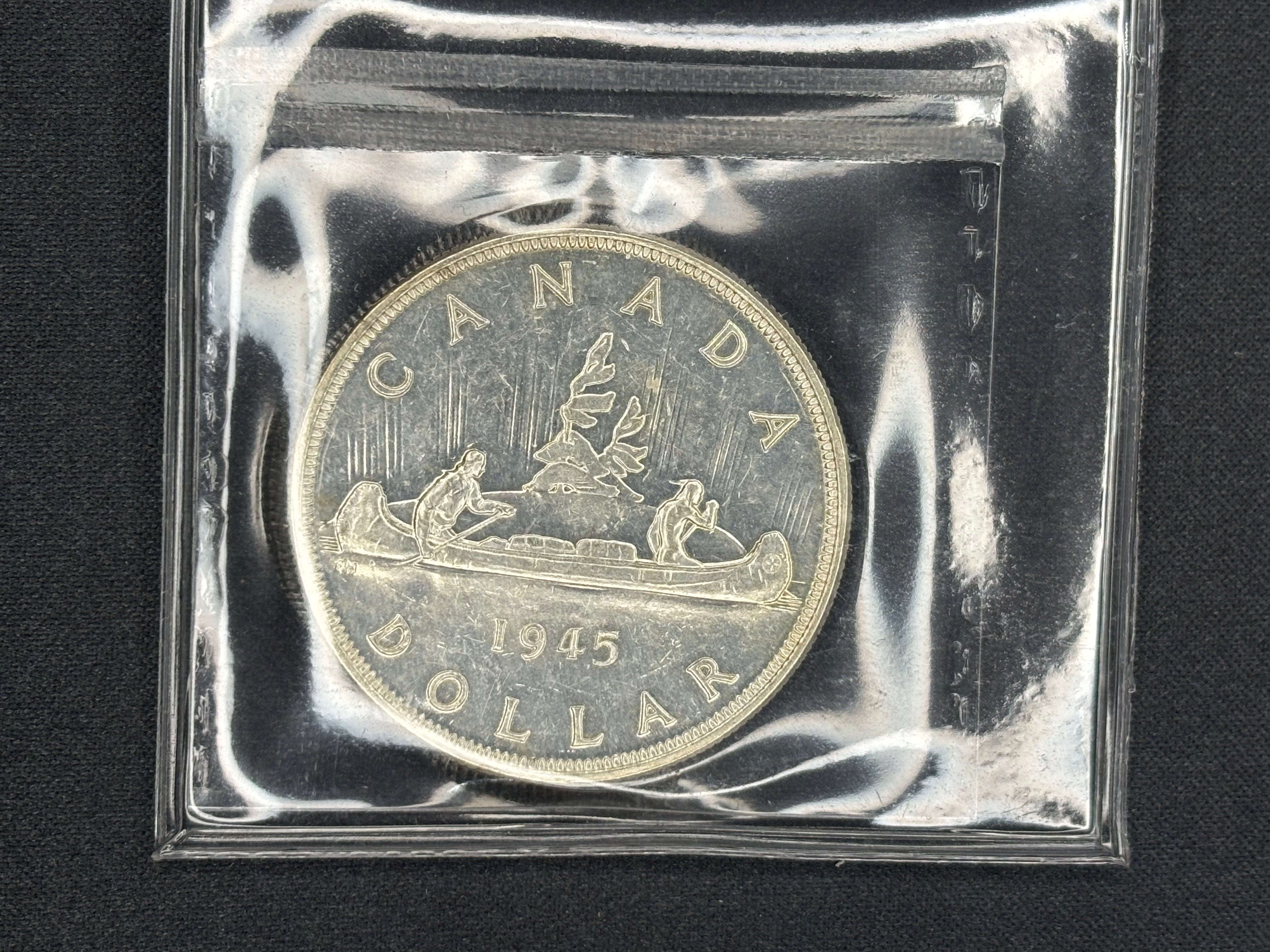 Canadian Silver Coin - Dollar - 1945 - AU55 ICCS