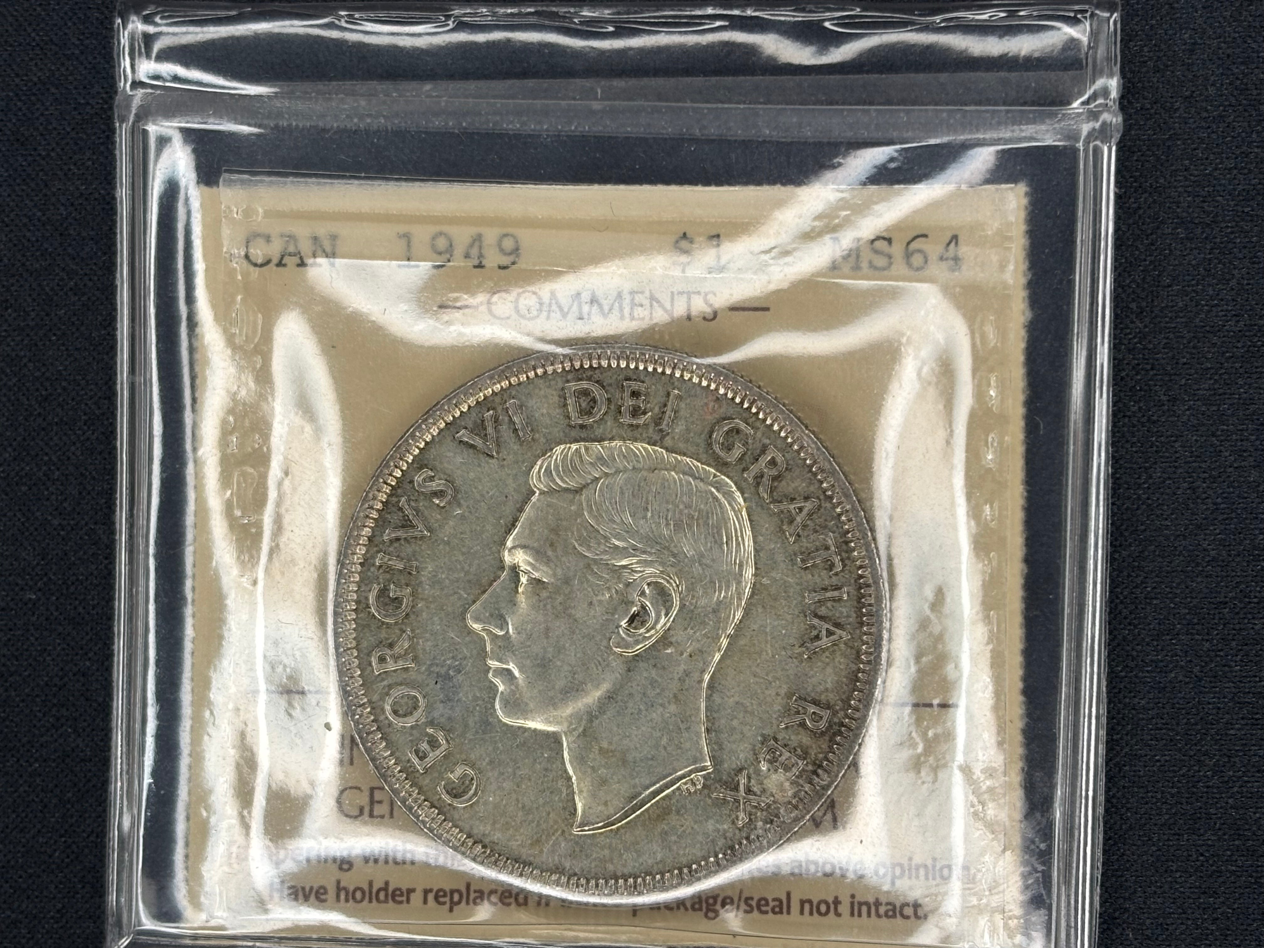 Canadian Silver Coin - Dollar - 1949 Half Moon - MS64 ICCS