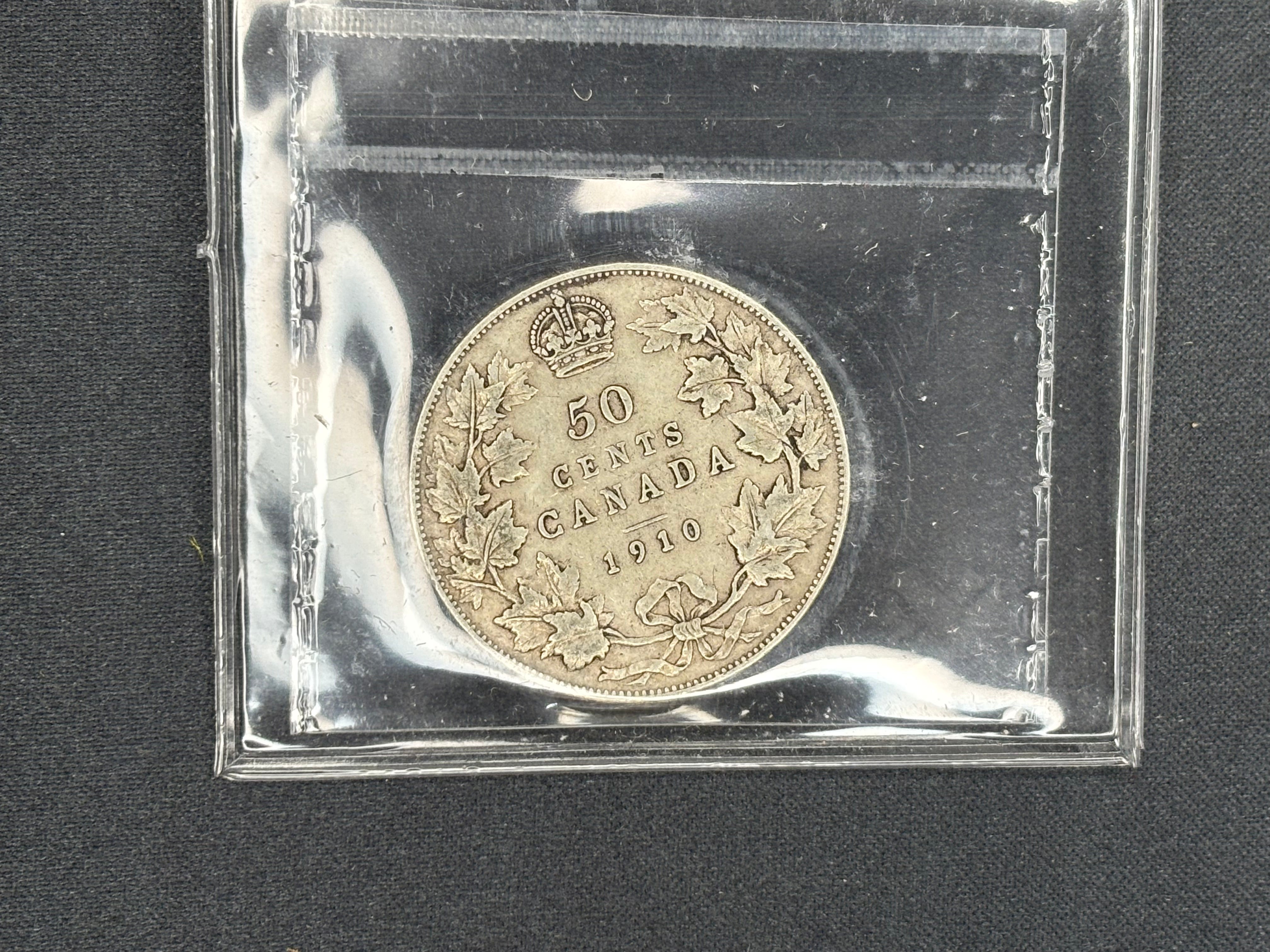 Canadian Silver Coin - 50 cents -1910 Edwardian Leaves  - VF30 ICCS