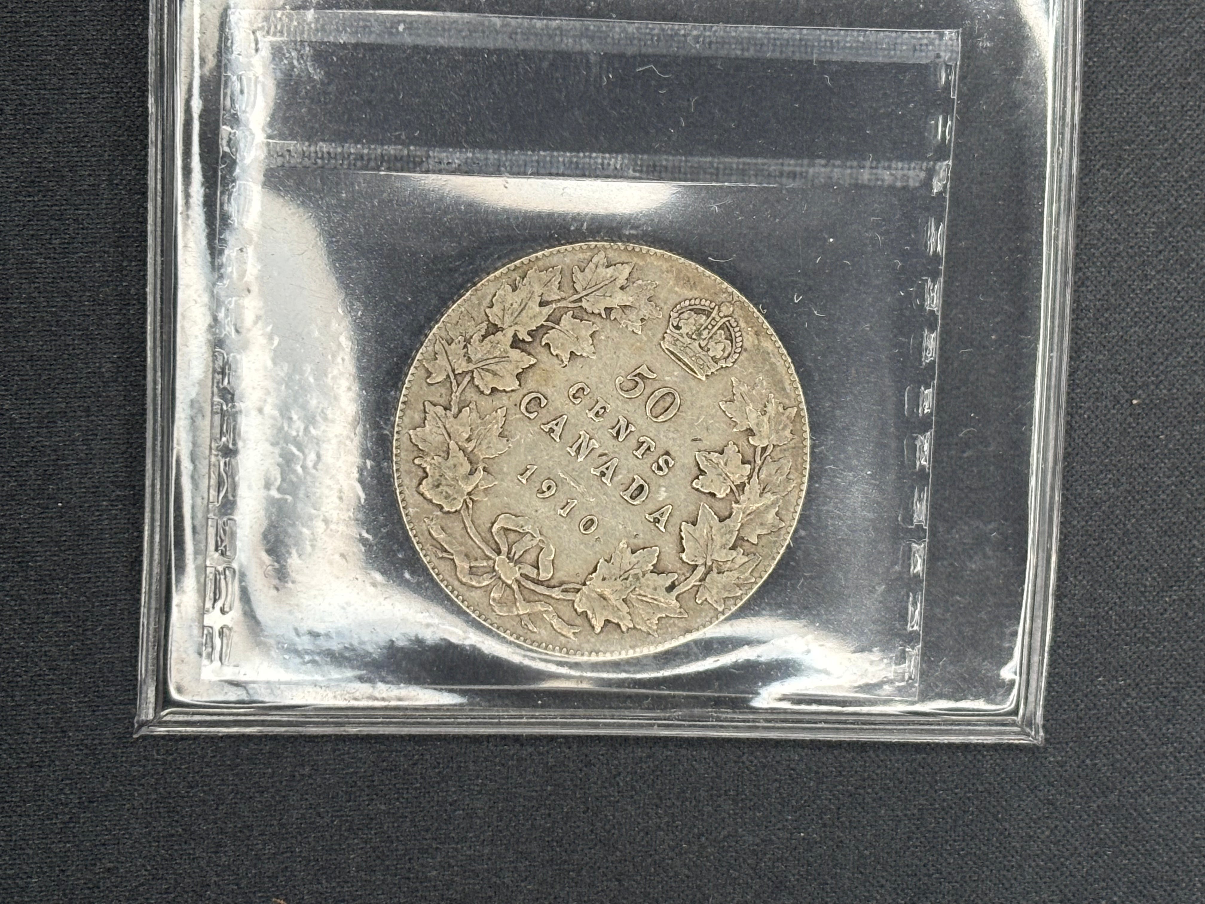 Canadian Silver Coin - 50 cents -1910 Victorian Leaves  - VF30 ICCS