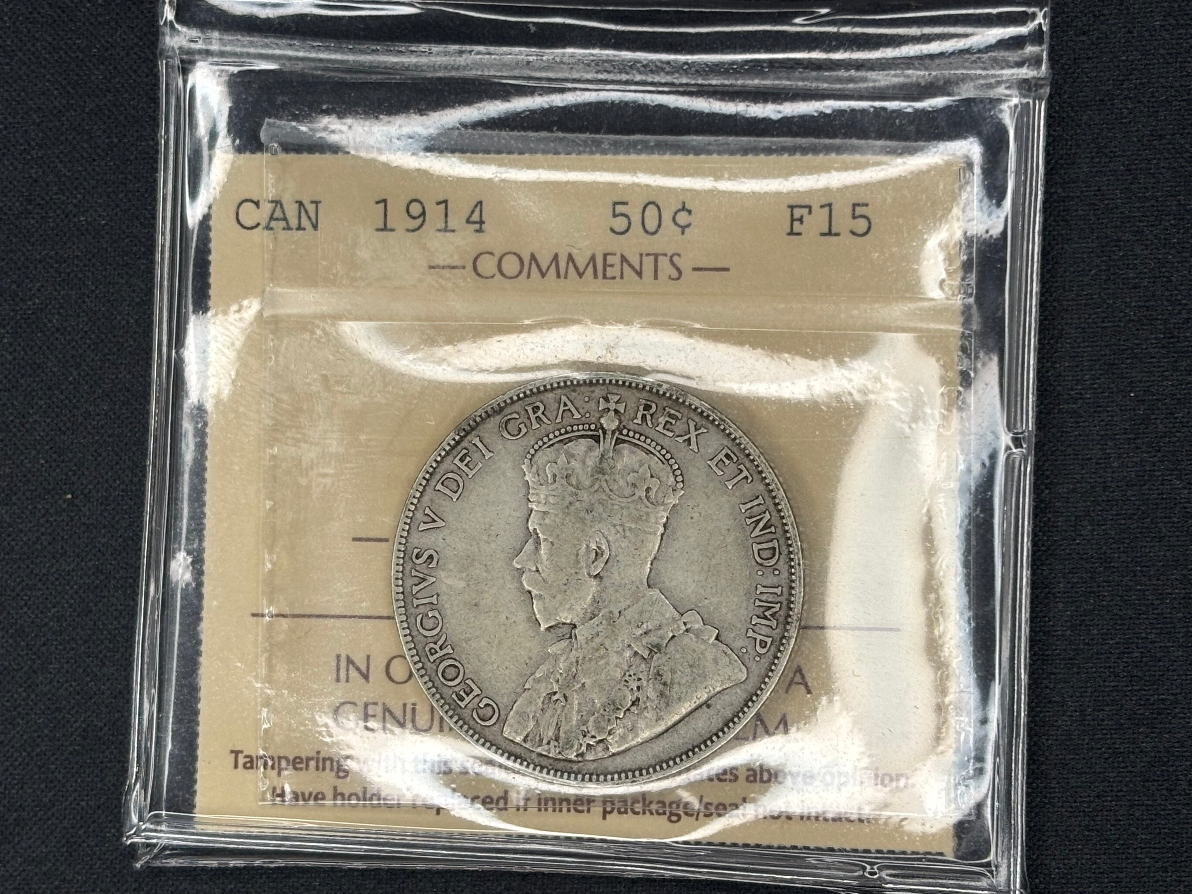 Canadian Silver Coin - 50 cent - 1914 - F15 ICCS