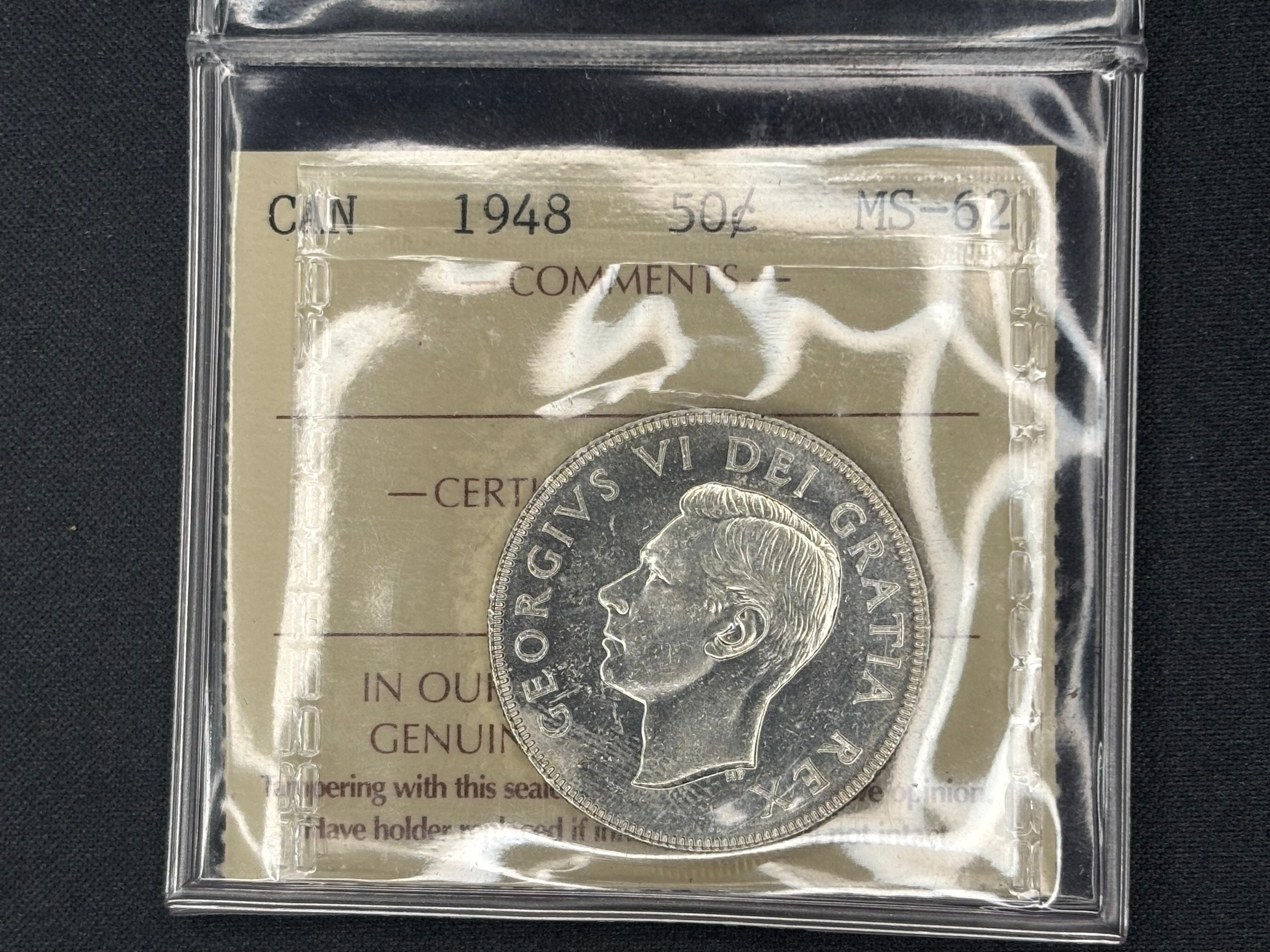 Canadian Silver Coin - 50 cents - 1948 - MS62 ICCS