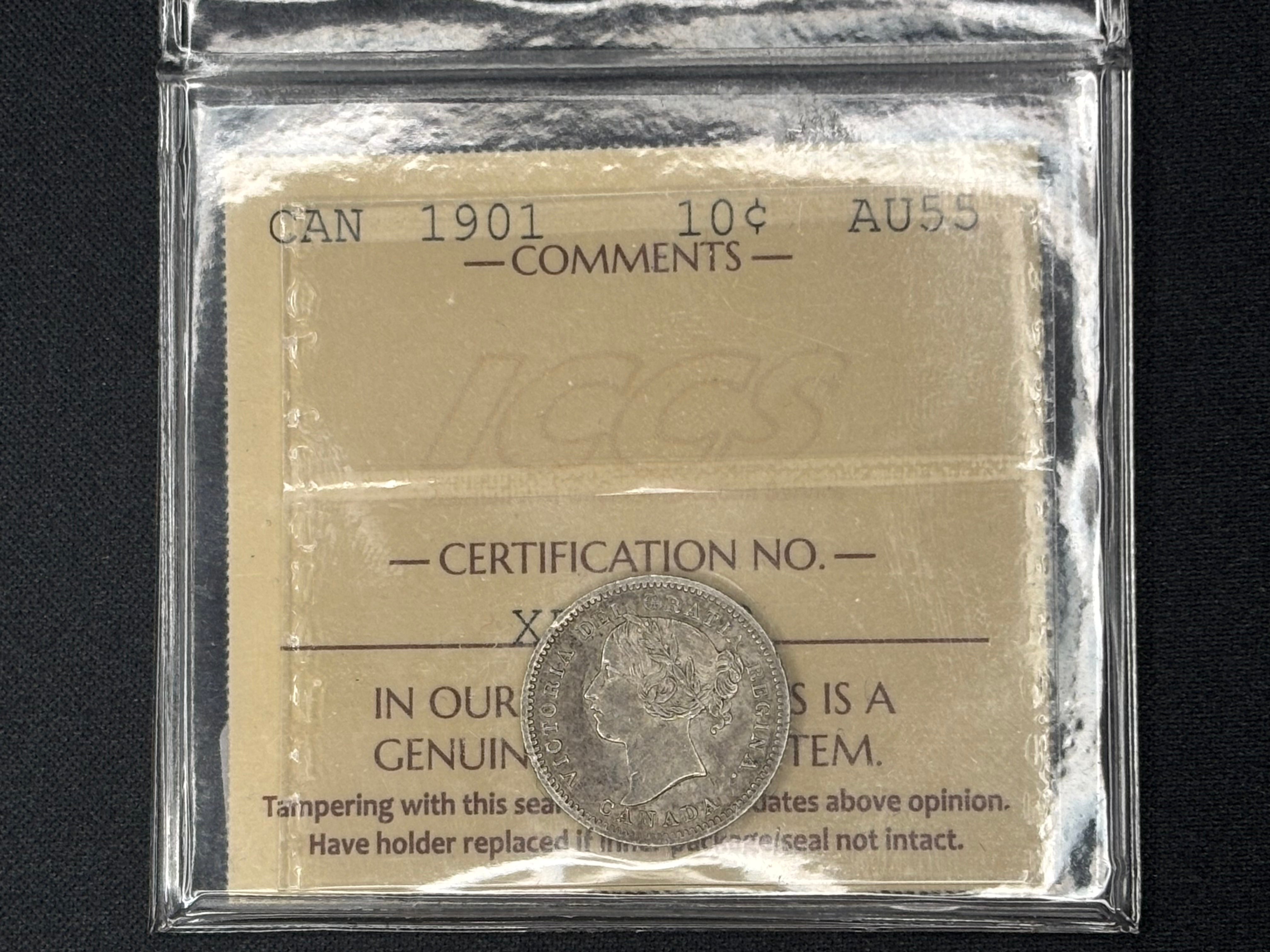 Canadian Silver Coin - 10 cents - 1901 AU55 ICCS