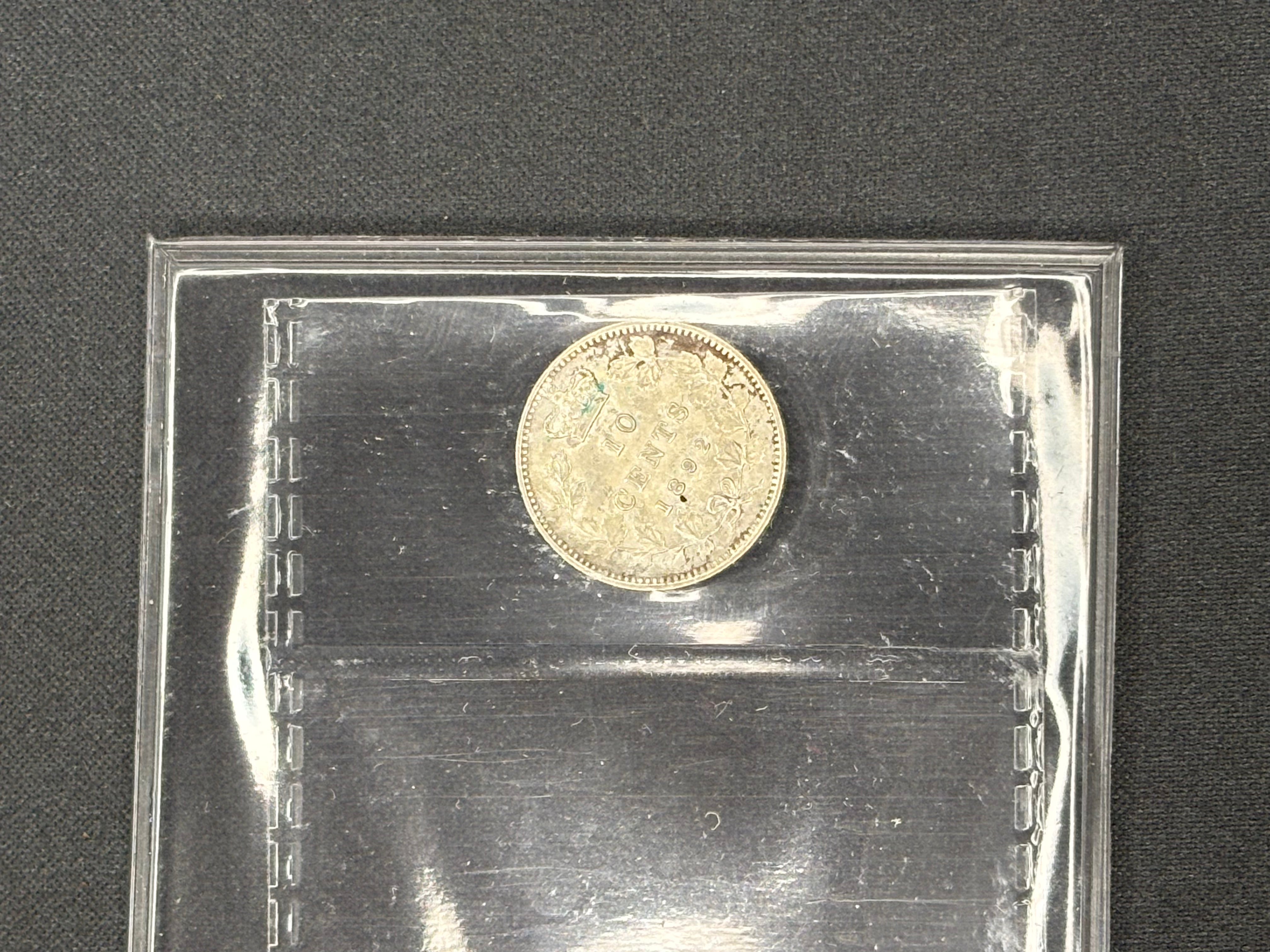 Canadian Silver Coin - 10 cents - 1892 Small 9 Obv 6 ; Corosion- VF20 ICCS