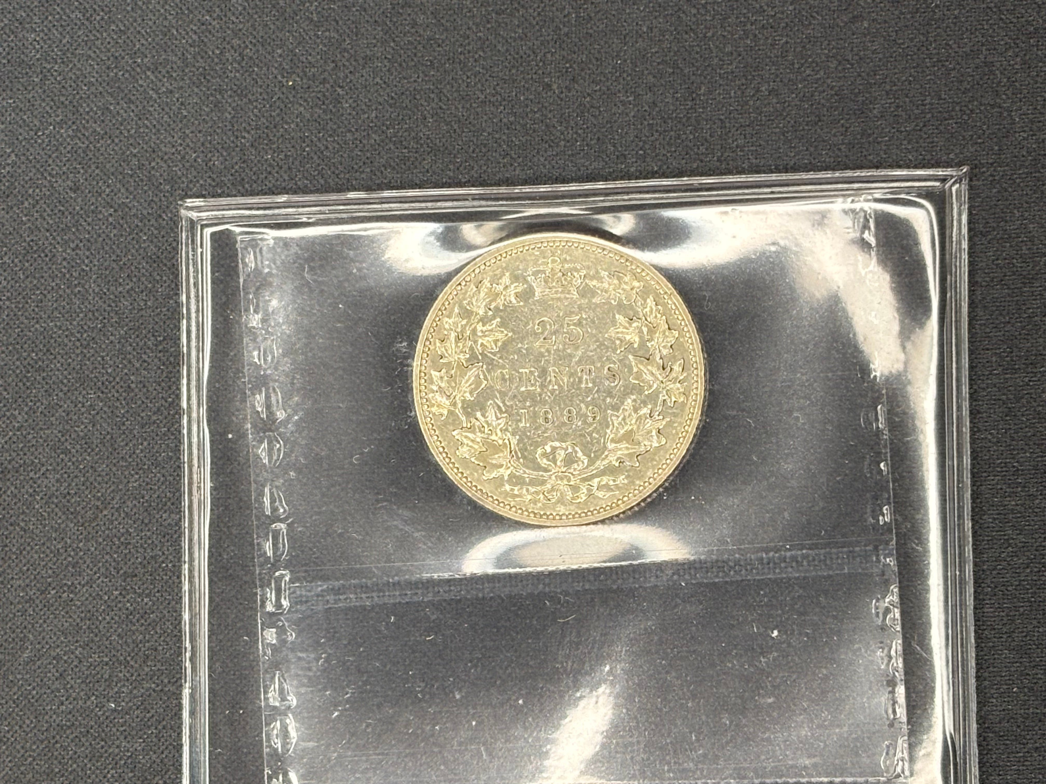 Key date Canadian Silver Coin - 25 cents - 1889 VF20 ICCS