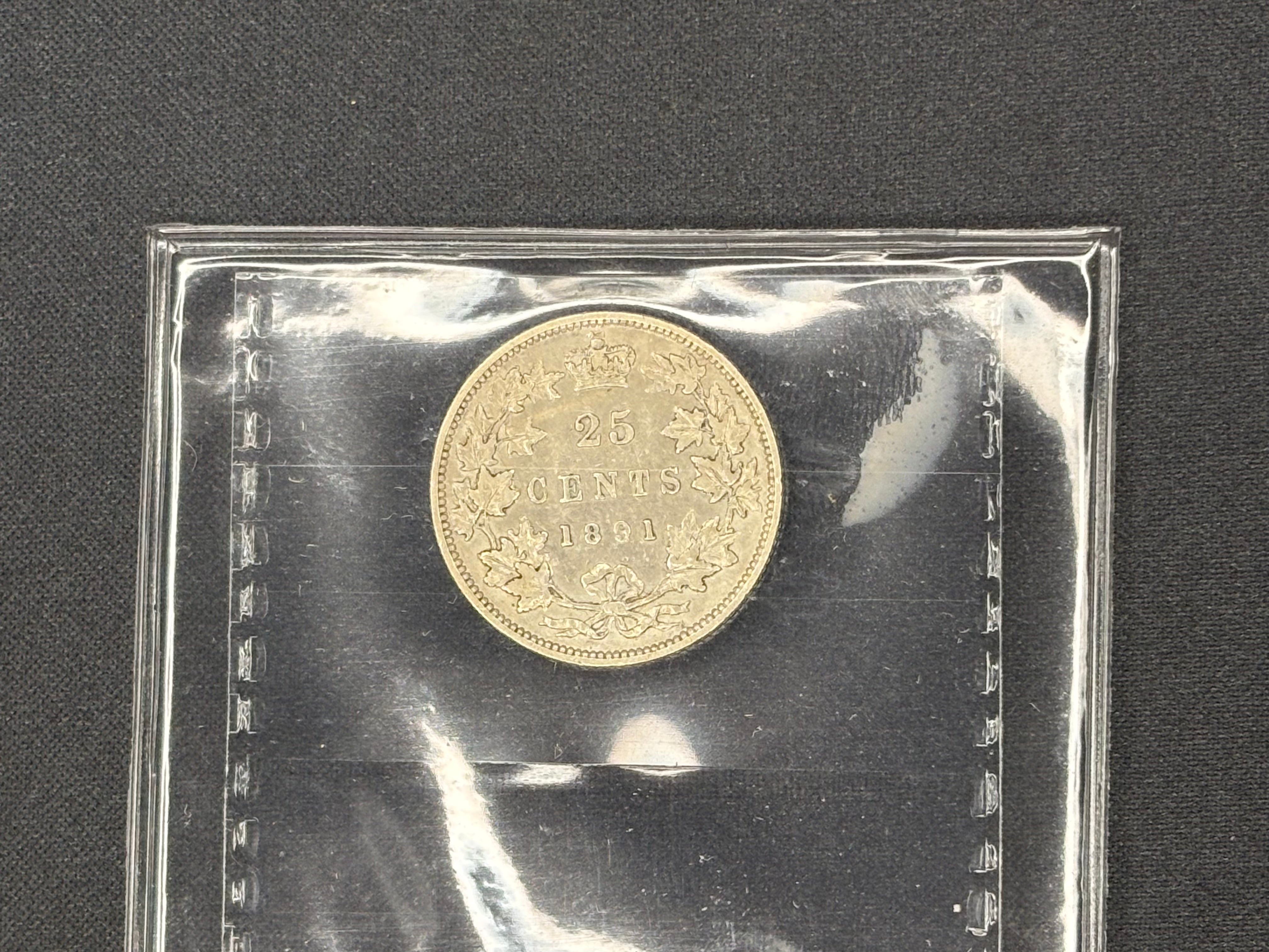 Canadian Silver Coin - 25 cents - 1891 F15 ICCS