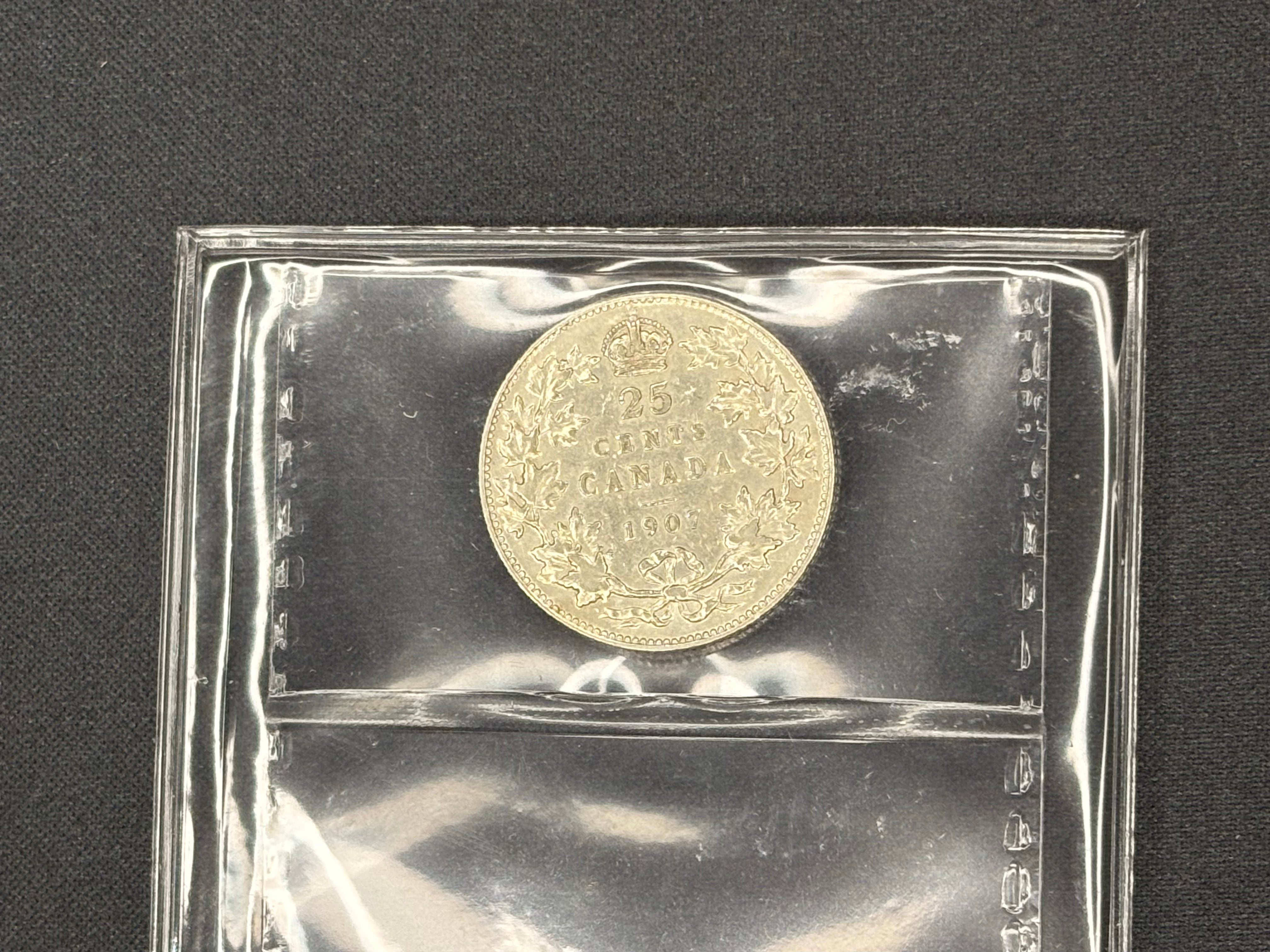 Canadian Silver Coin - 25 cents - 1907 VF30 ICCS
