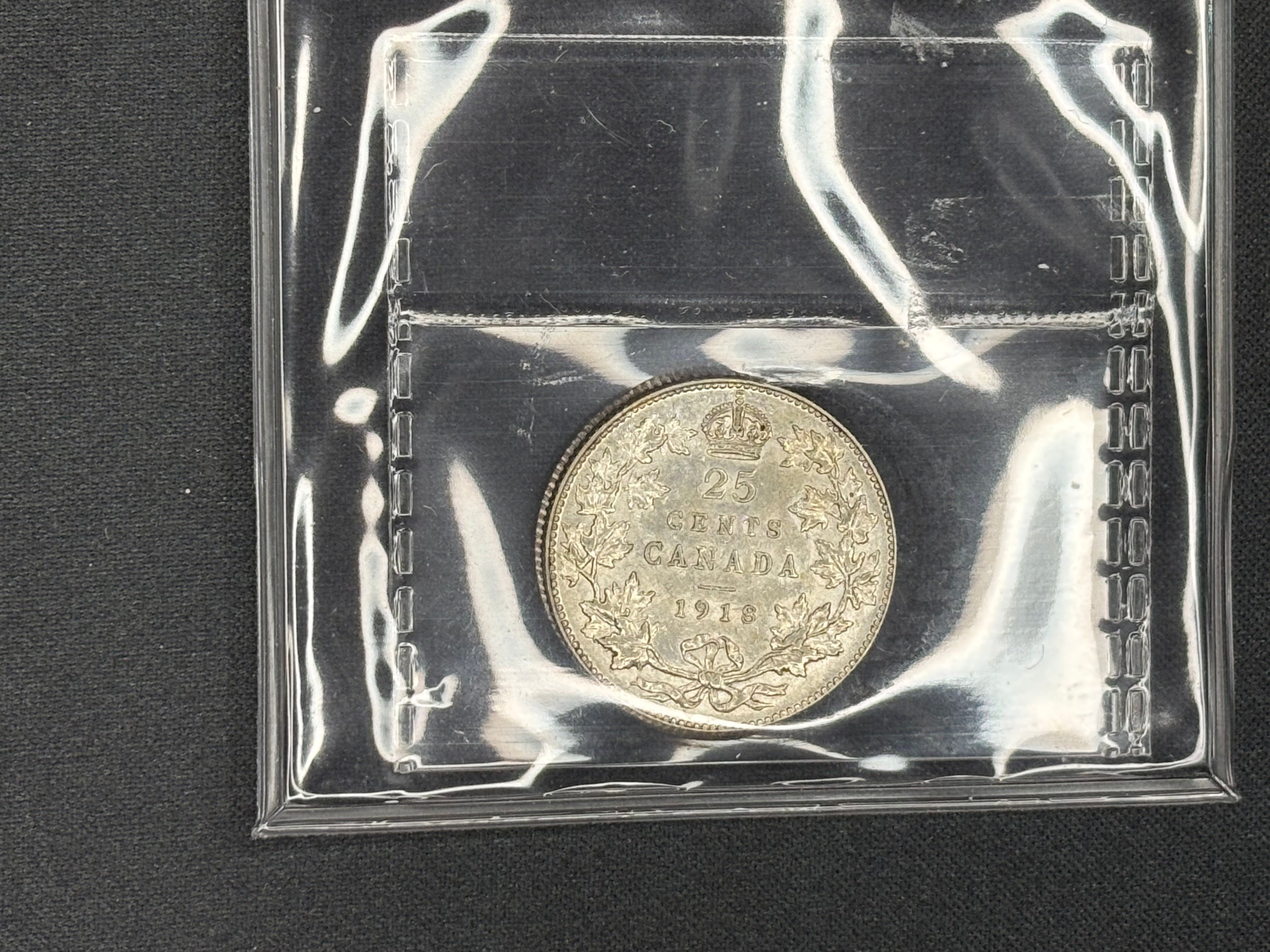 Canadian Silver Coin - 25 cents - 1918 -  AU50 ICCS