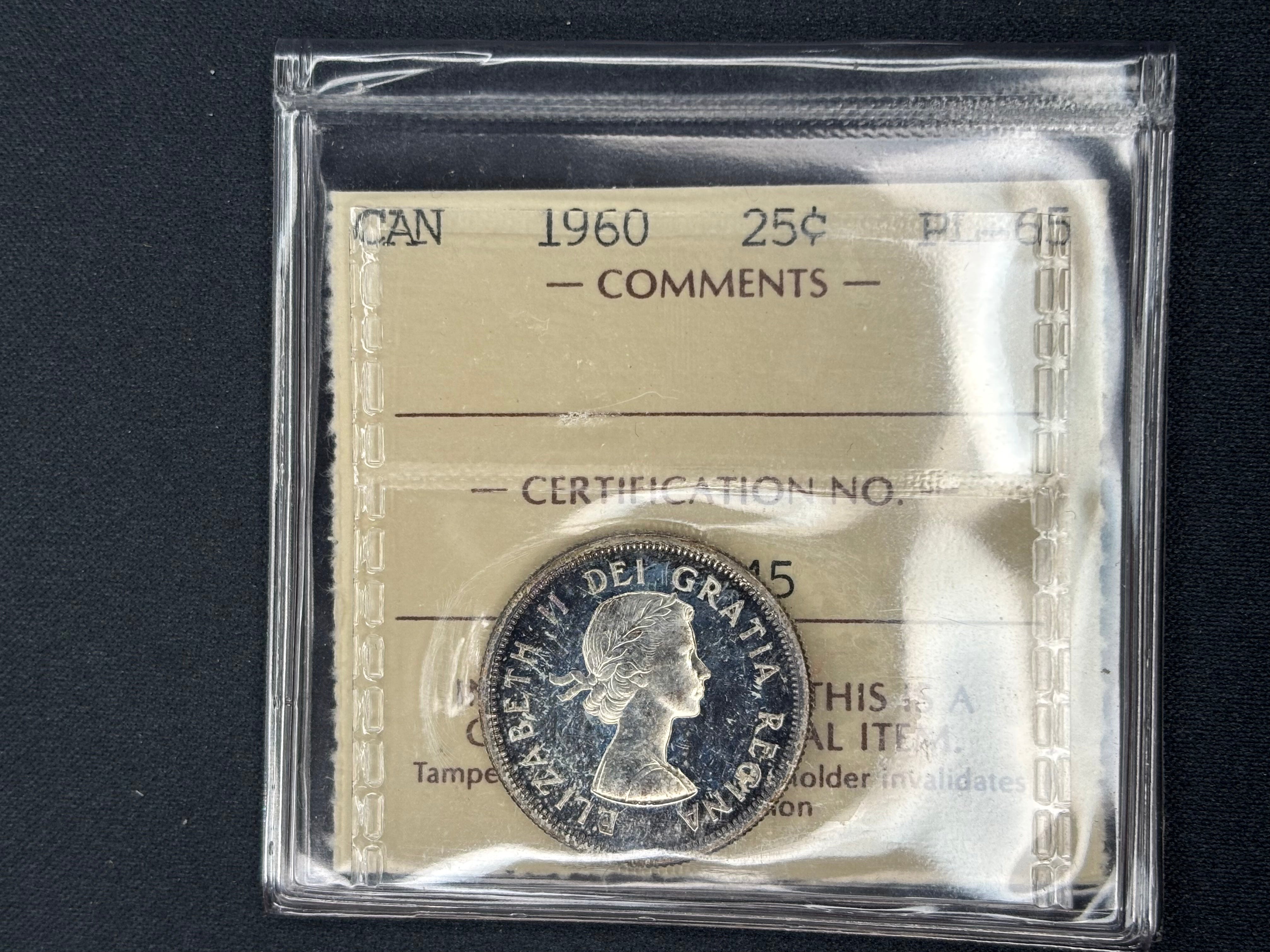 Canadian Silver Coin - 25 cent - 1960 Cameo - PL65
