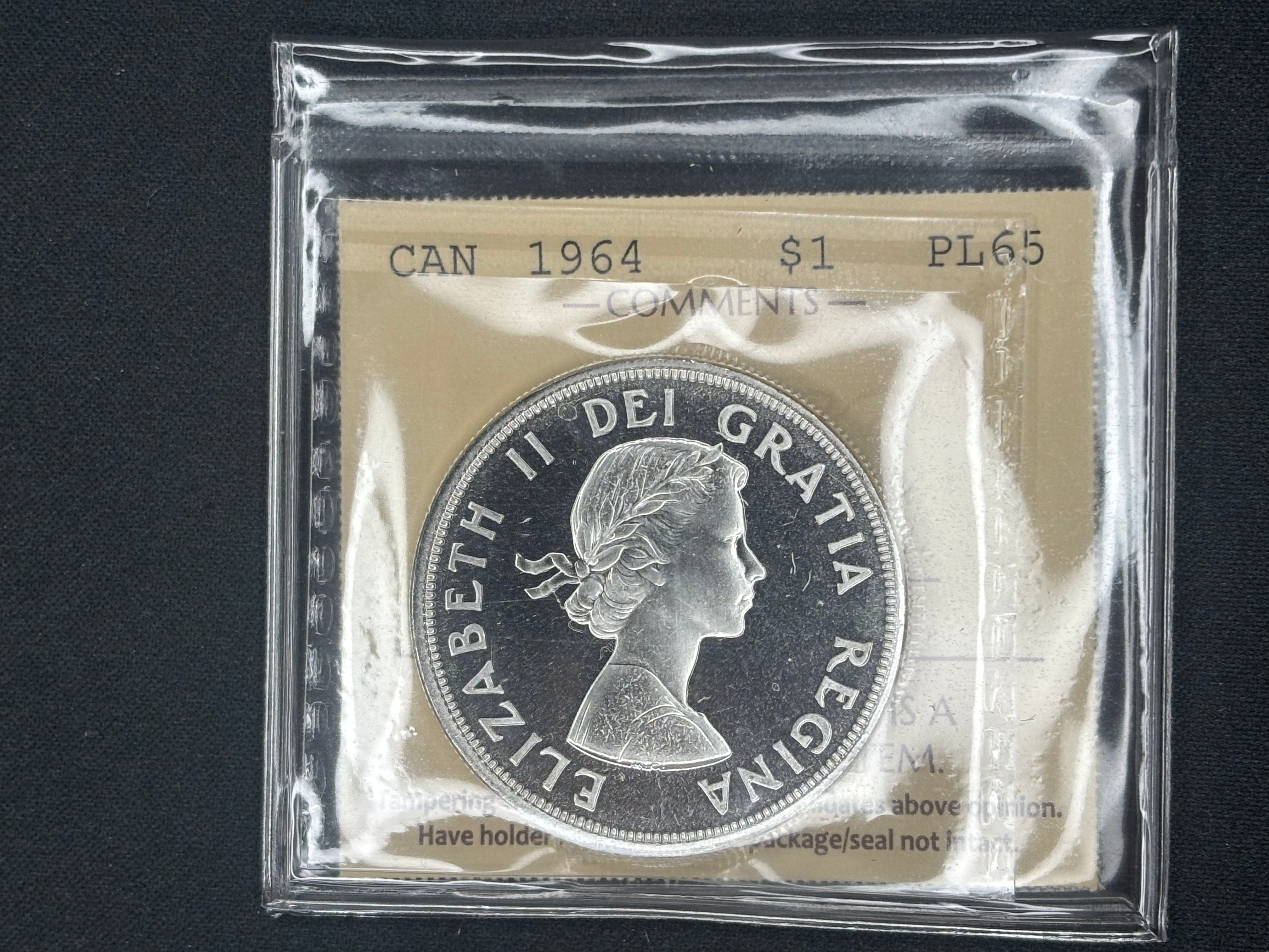 Canadian Silver Coin - Dollar - 1964 Cameo - PL65 ICCS