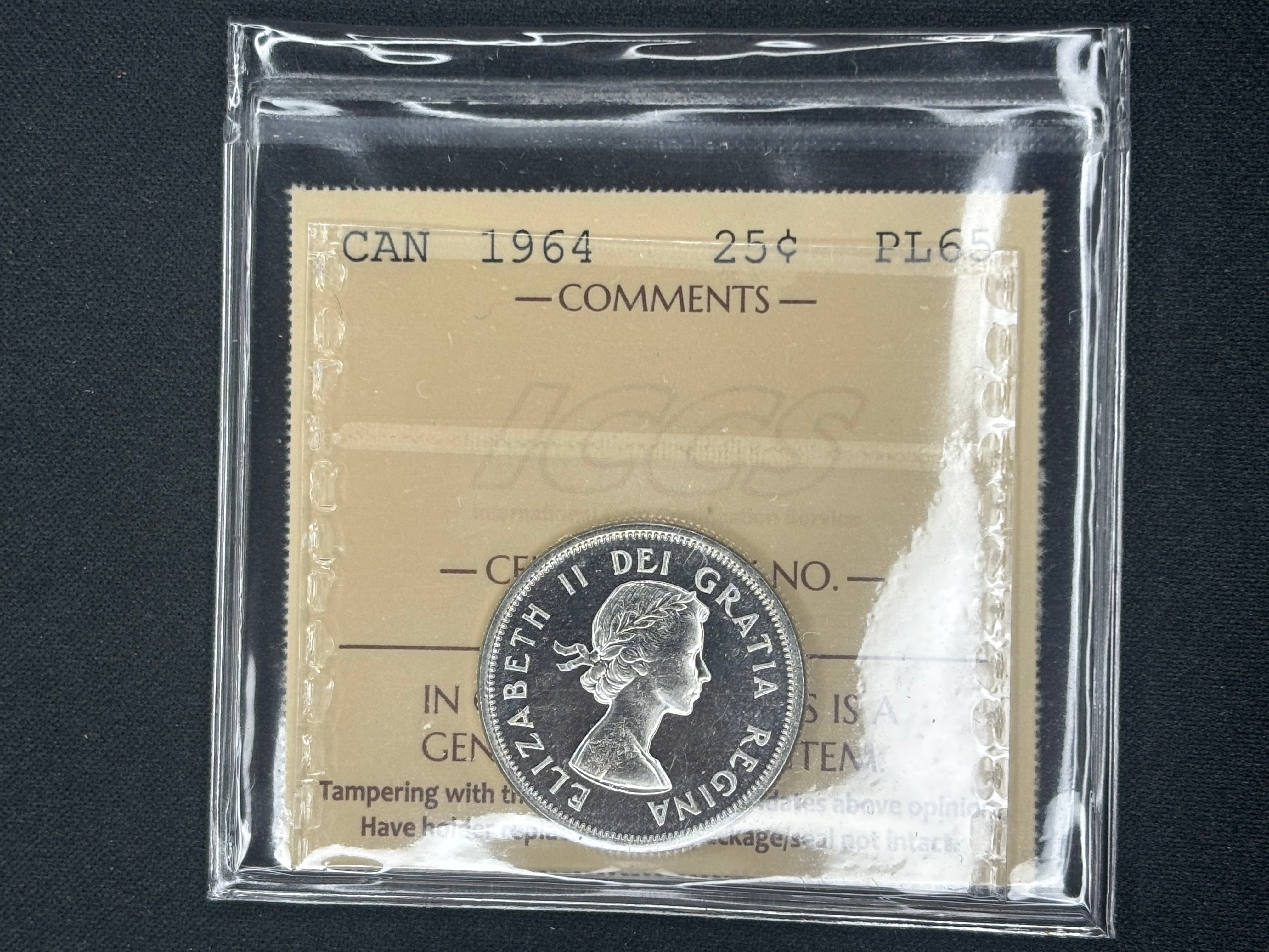 Canadian Silver Coin - 25 cents - 1964 - PL65 ICCS