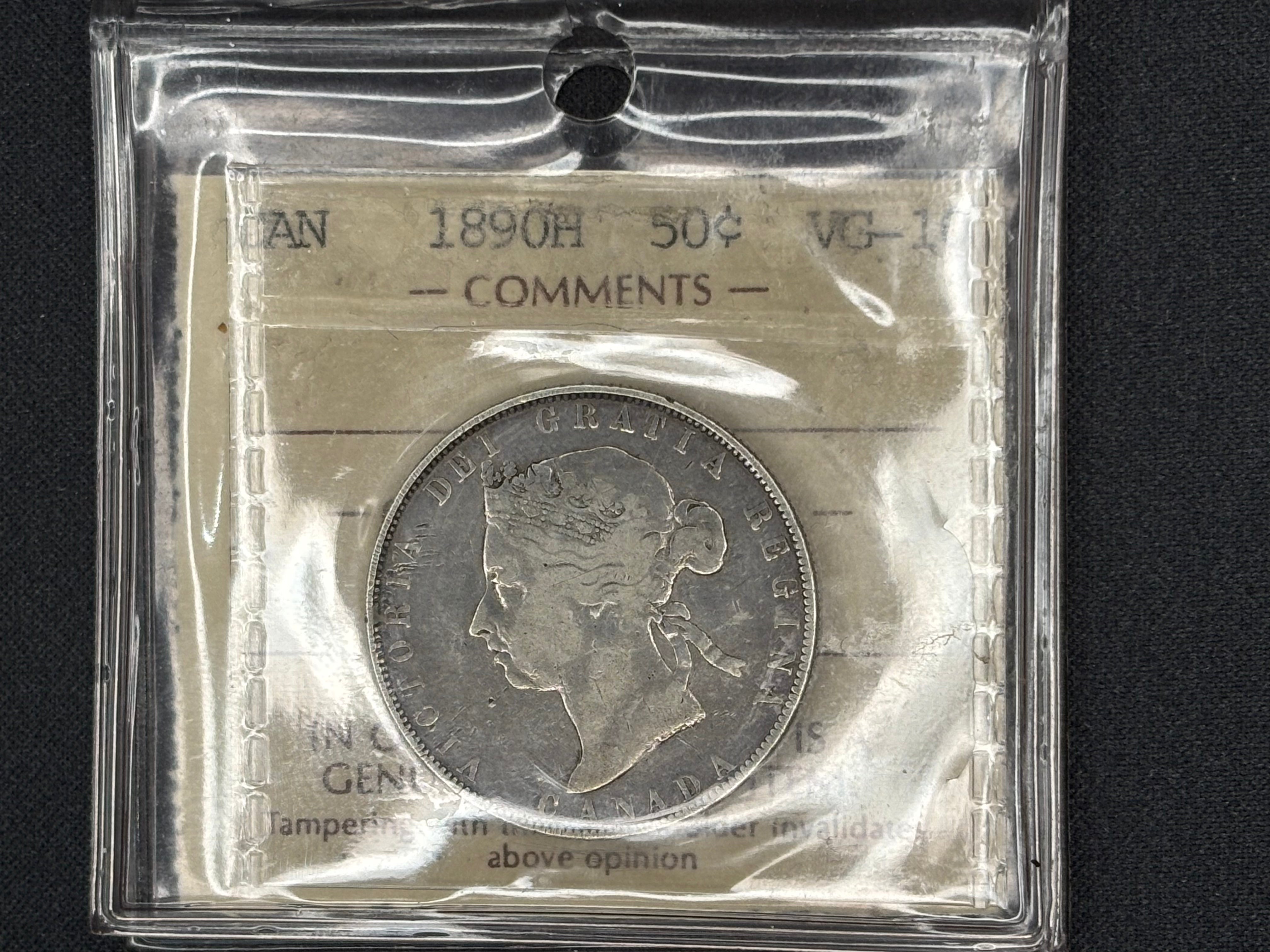Key date Canadian Silver Coin - 50 cents - 1890H - VG10 ICCS