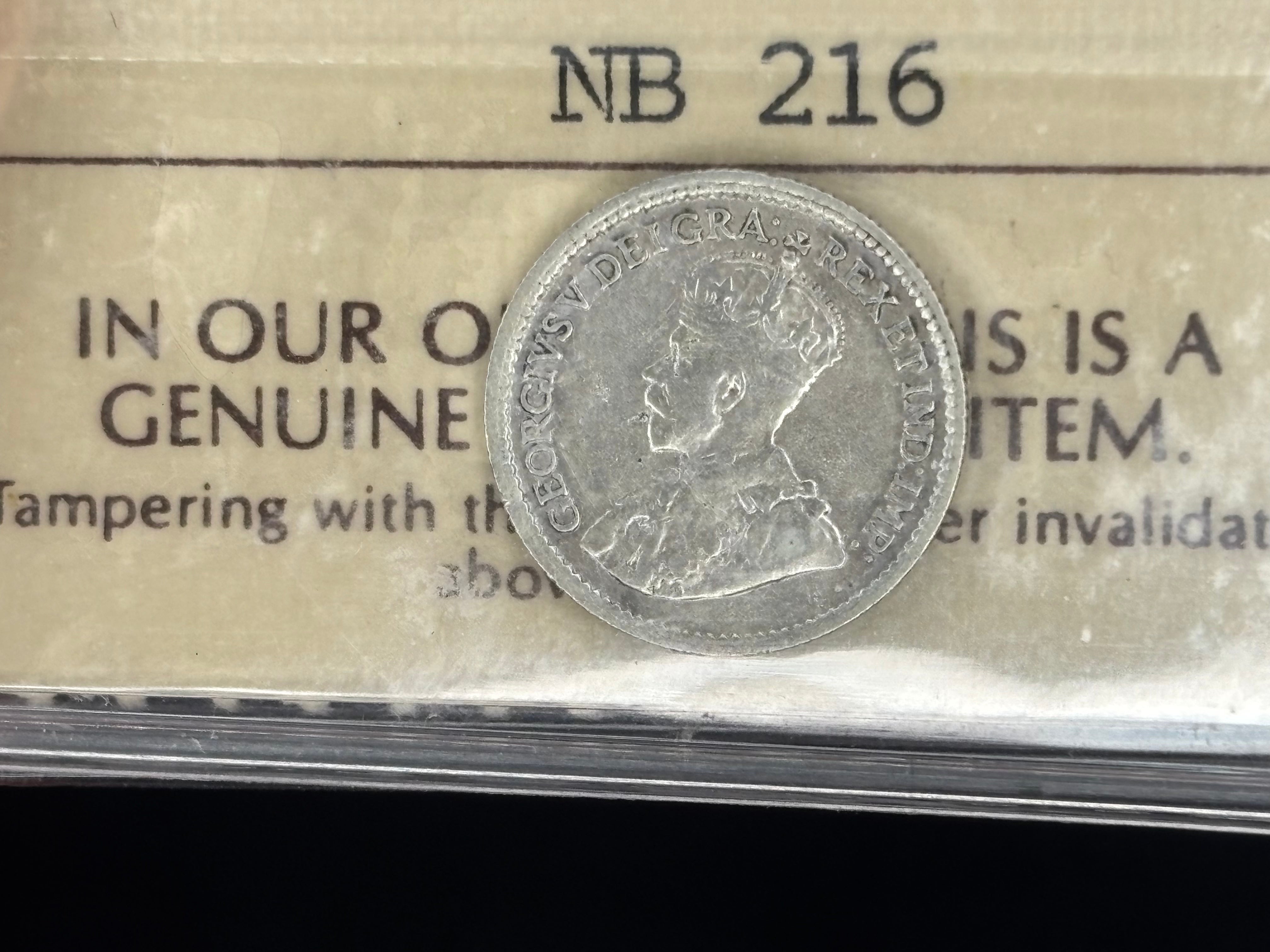 Extra Key date Canadian Silver Coin - 5 cents - 1921 - F15 ICCS
