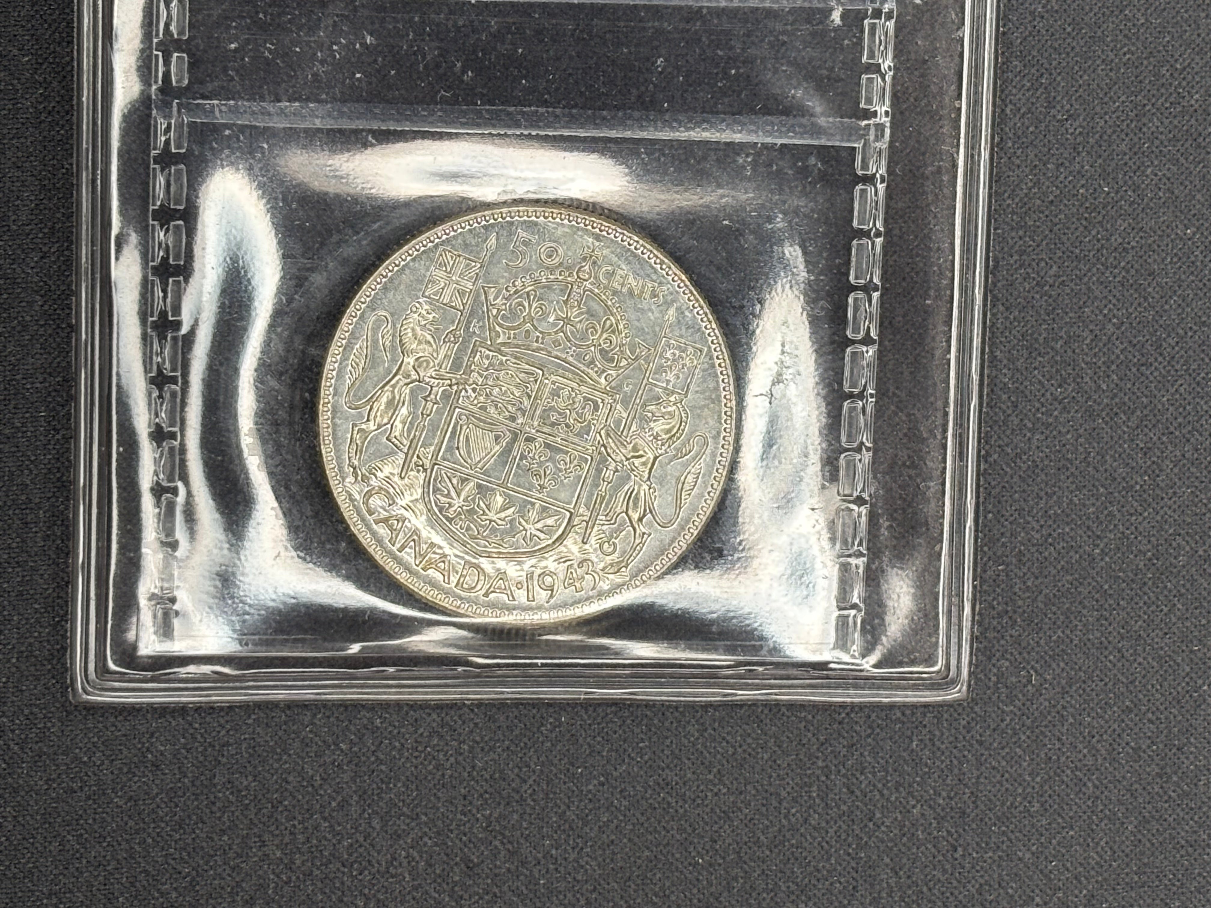 Canadian Silver Coin - 50 cents - 1943 Near 3 - MS64 ICCS