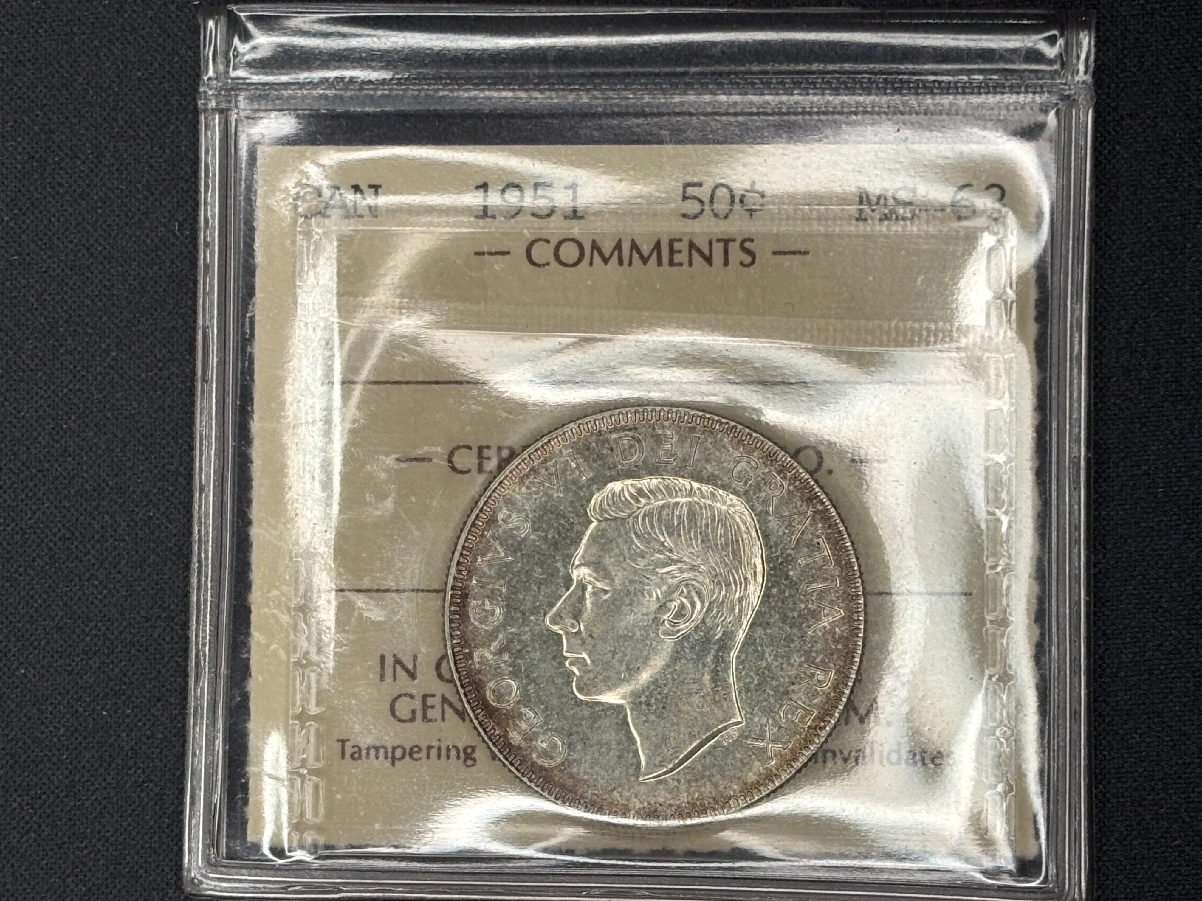 Canadian Silver Coin - 50 cents - 1951 - MS63 ICCS