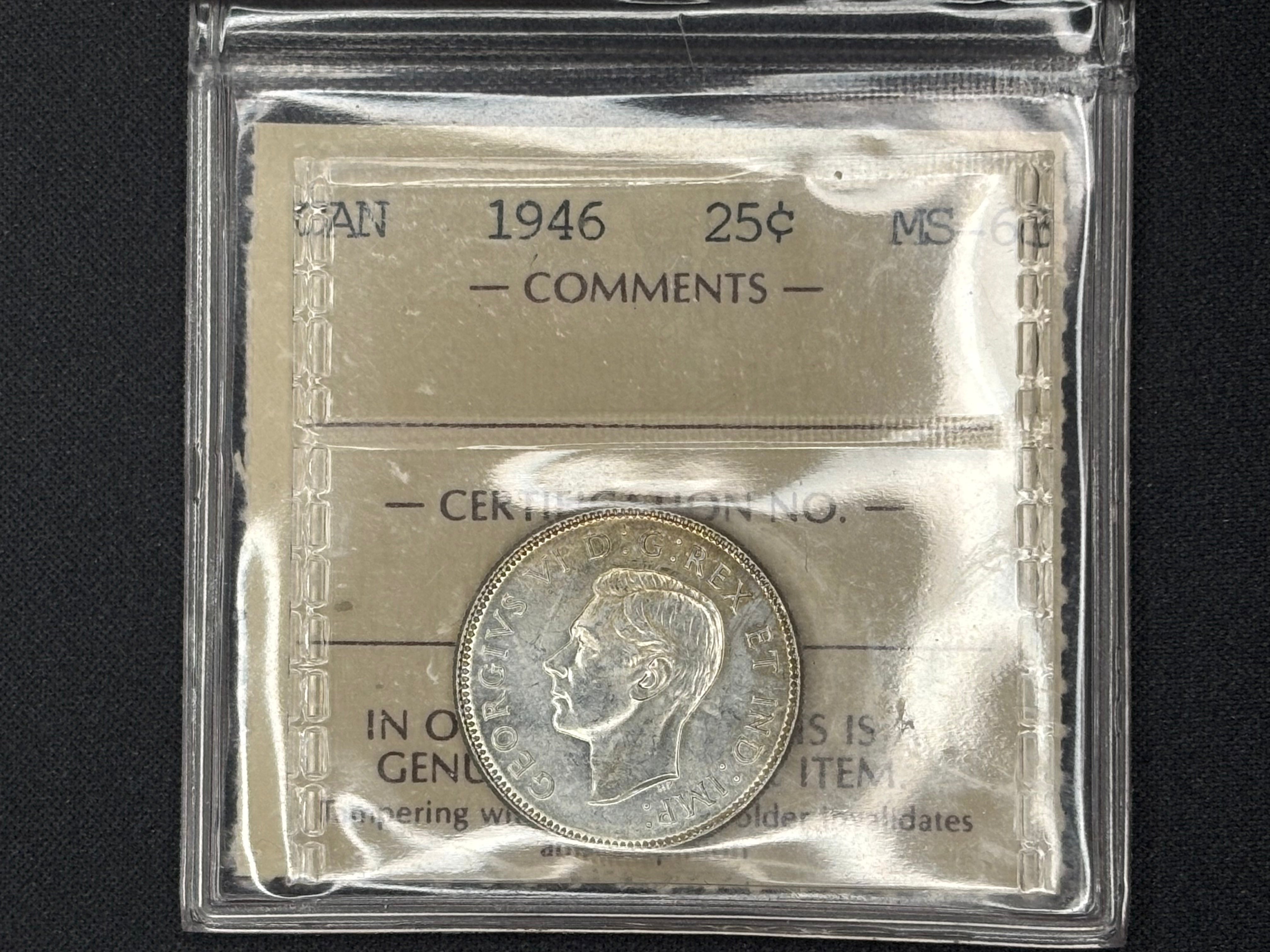 Canadian Silver Coin - 25 cents - 1946 - MS63 ICCS