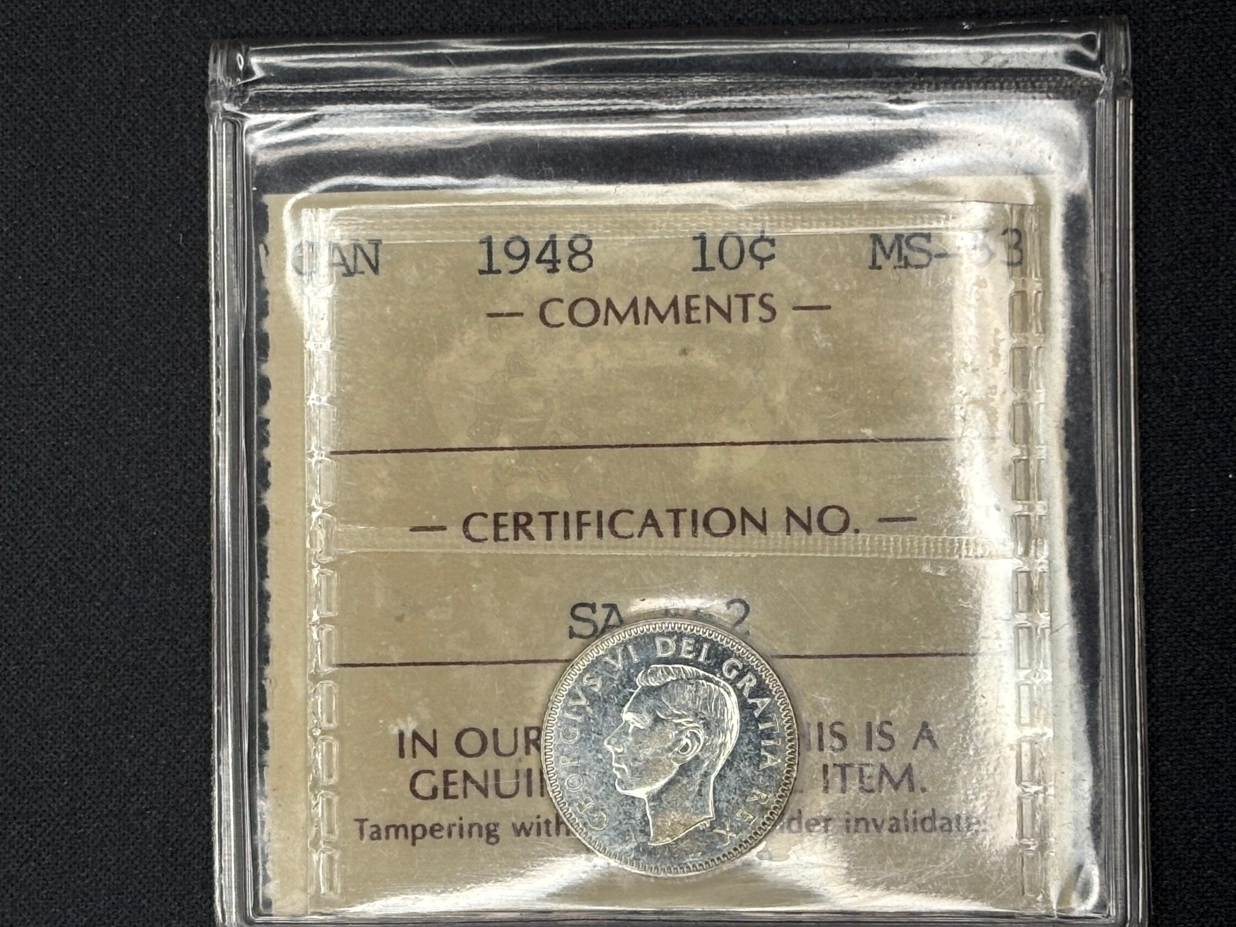 Canadian Silver Coin - 10 cents - 1948 - MS63 ICCS