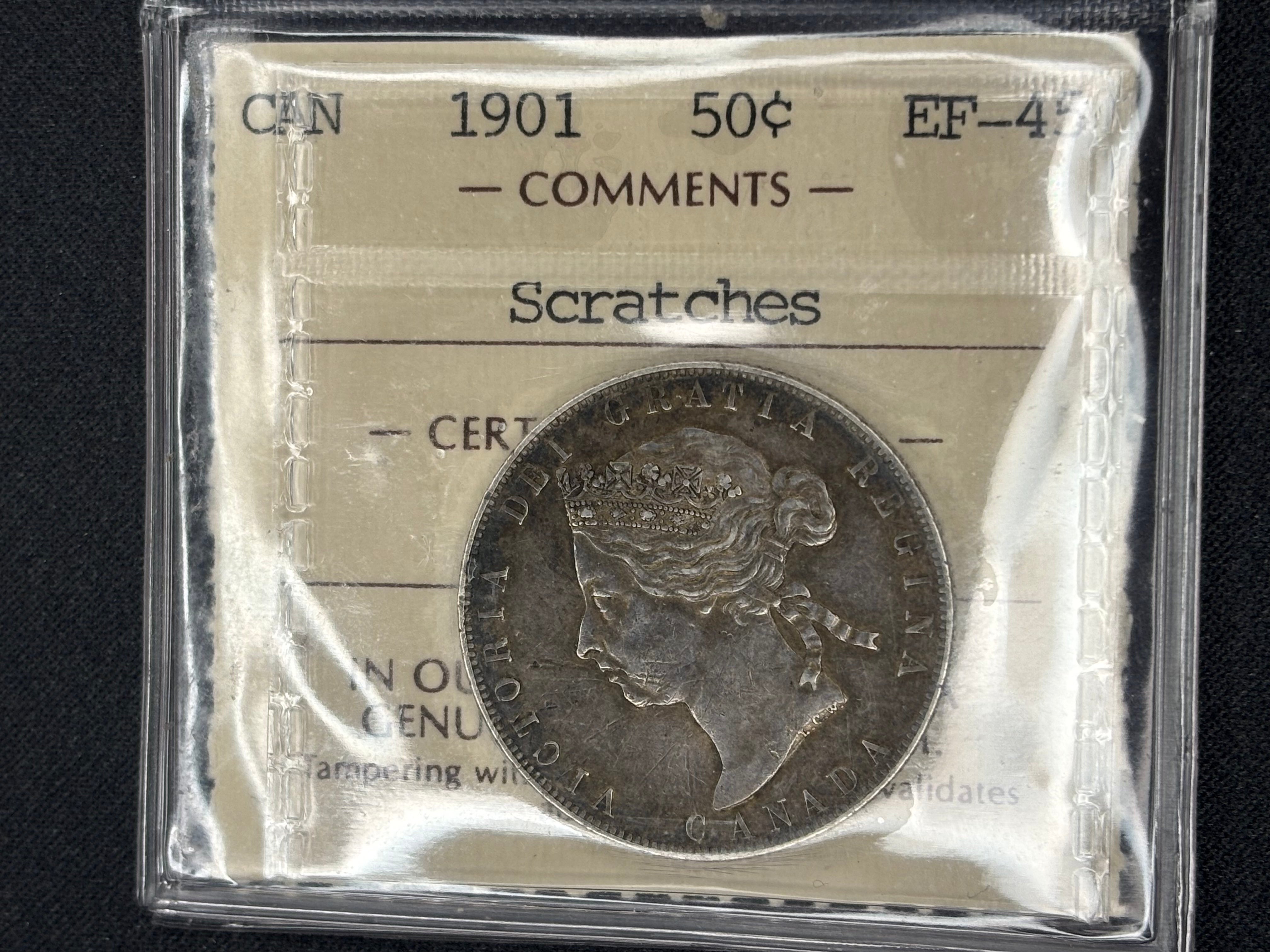 Canadian Silver Coin - 50 cents - 1901 Scratch - EF45 ICCS