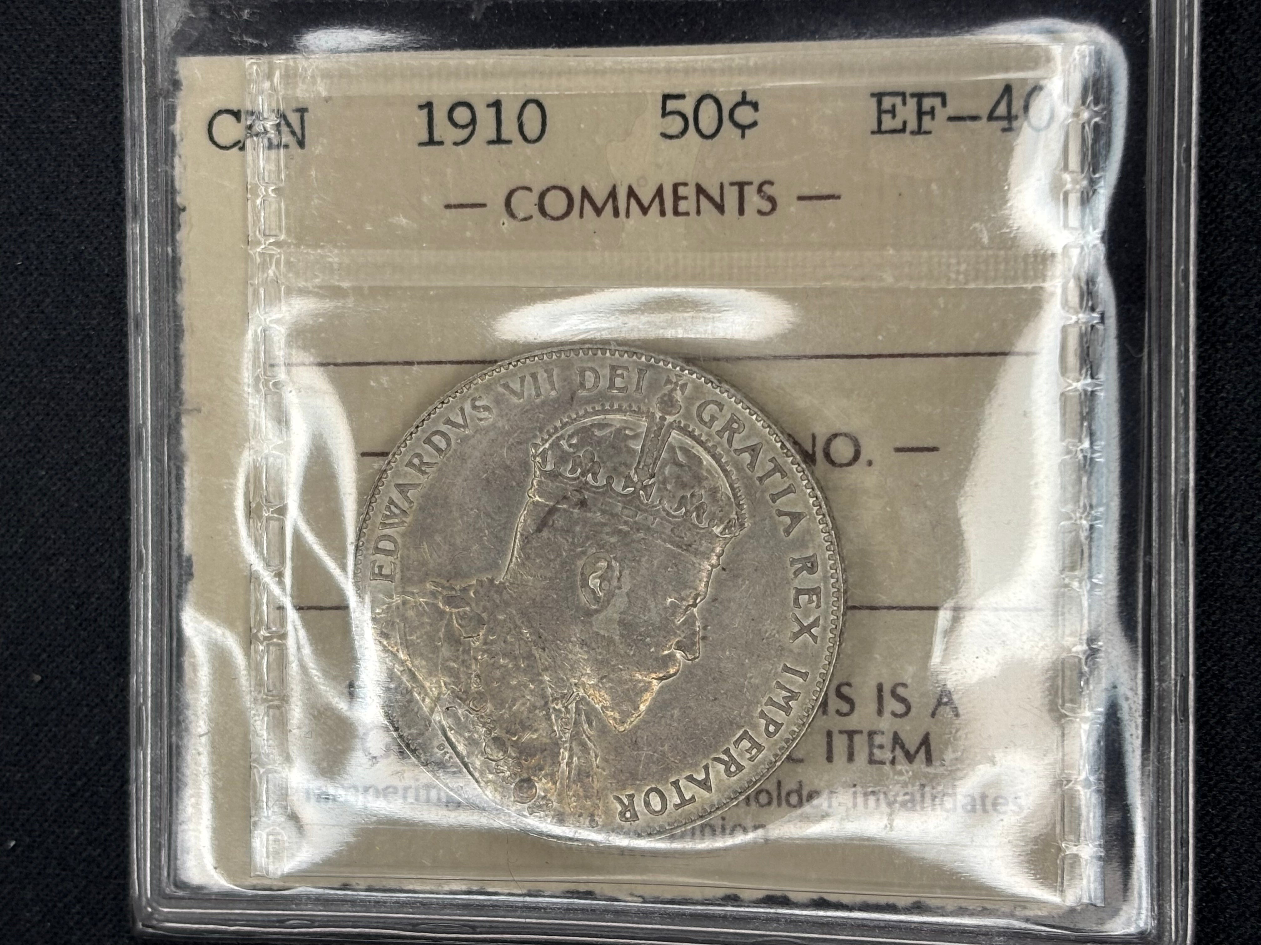 Canadian Silver Coin - 50 cents - 1910 - EF40 ICCS