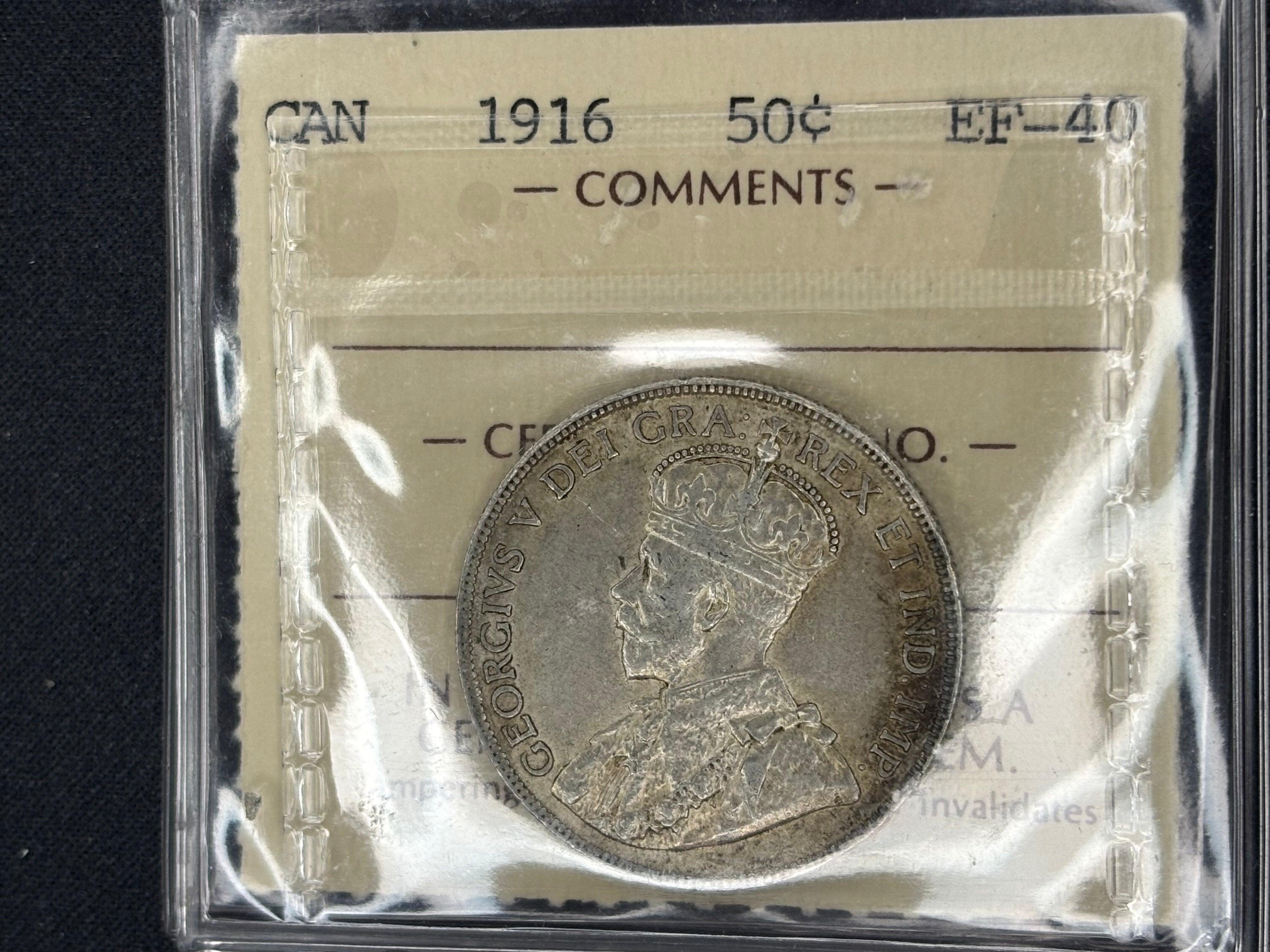 Canadian Silver Coin - 50 cents - 1916 - EF40 ICCS