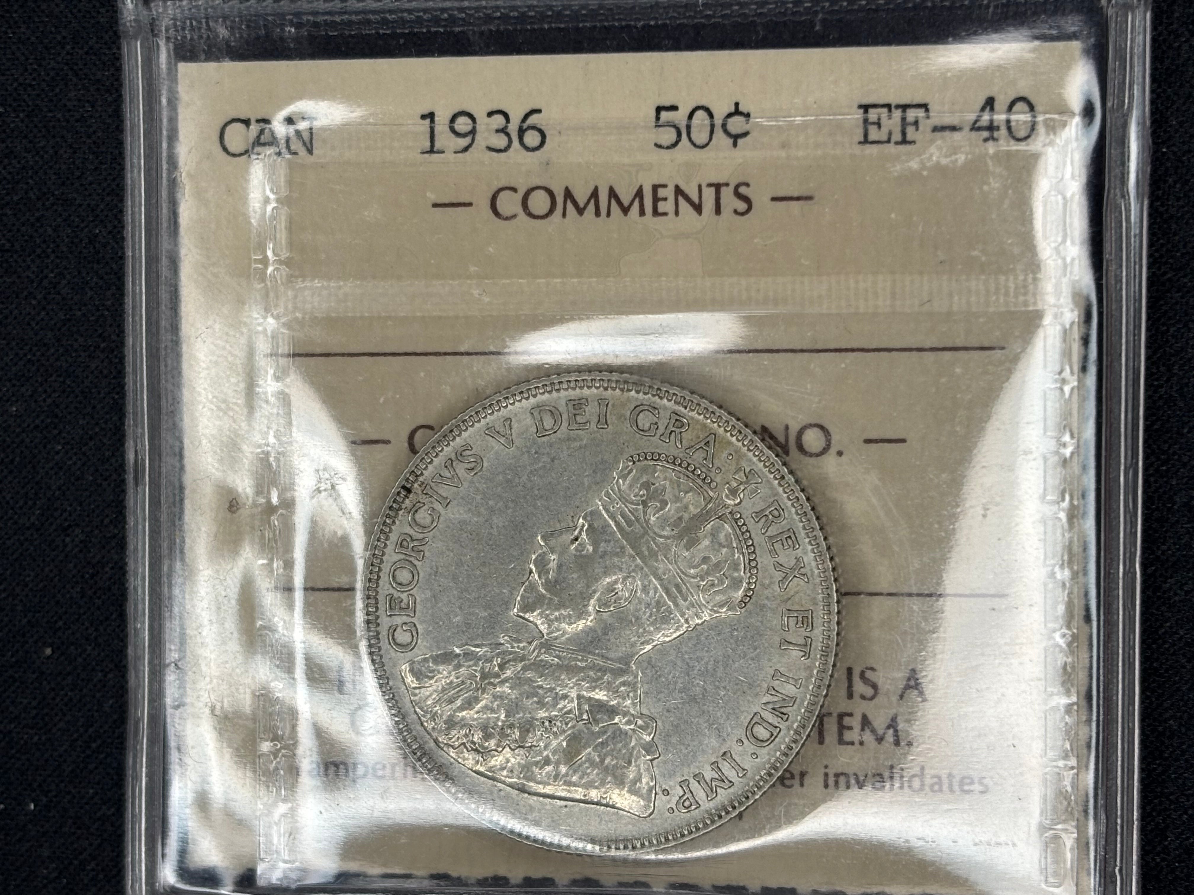 Canadian Silver Coin - 50 cents - 1936 - EF40 ICCS