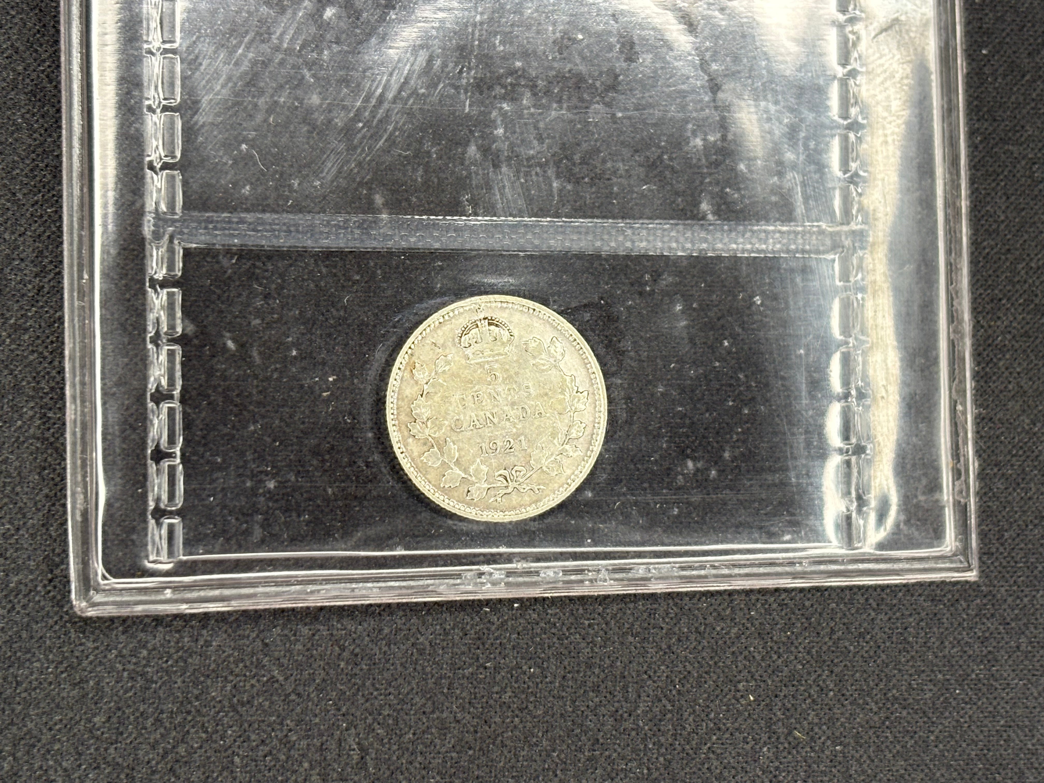 Extra Key date Canadian Silver Coin - 5 cents - 1921 - F15 ICCS