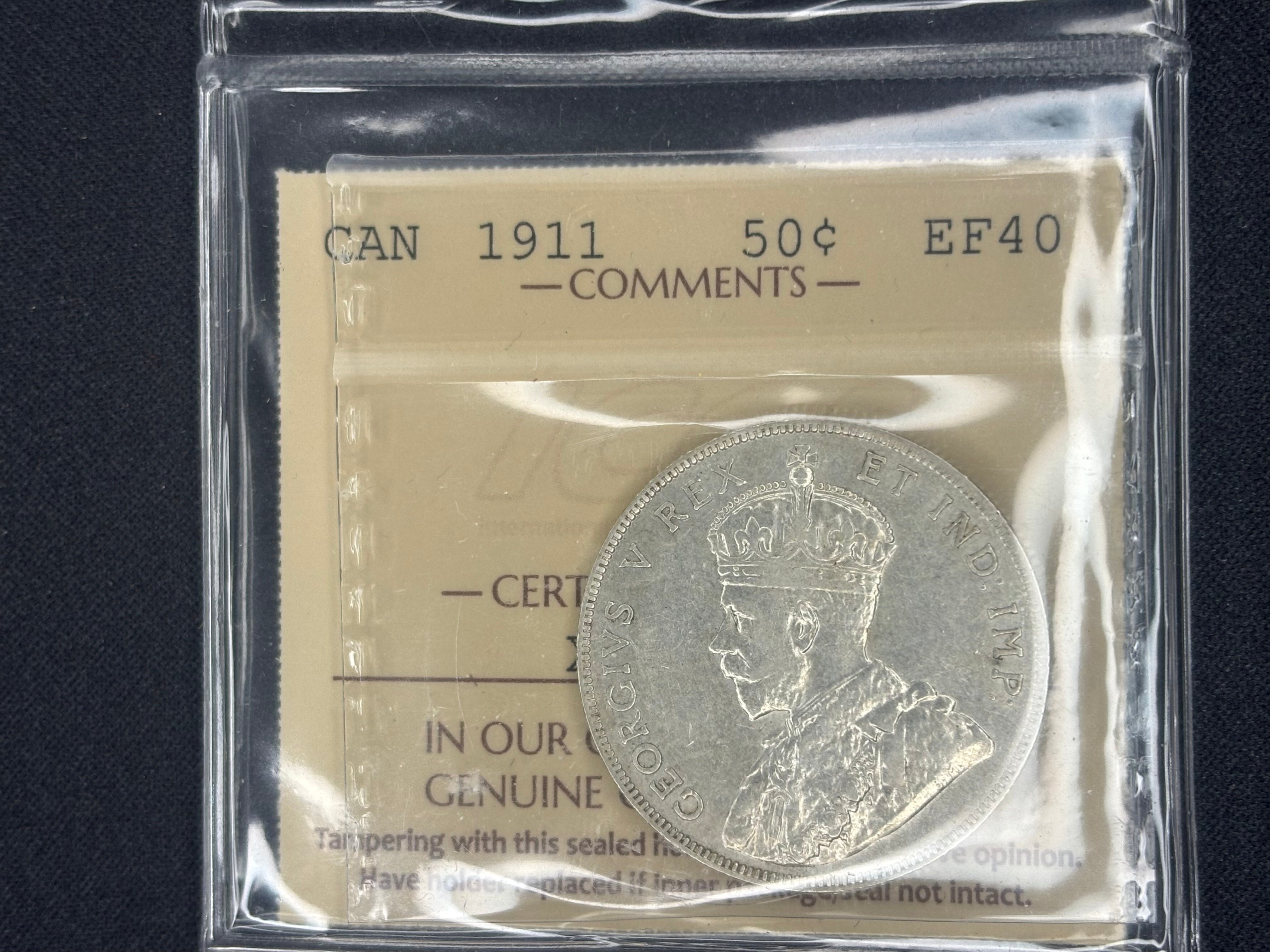 Canadian Silver Coin - 50 cents - 1911 - EF40 ICCS