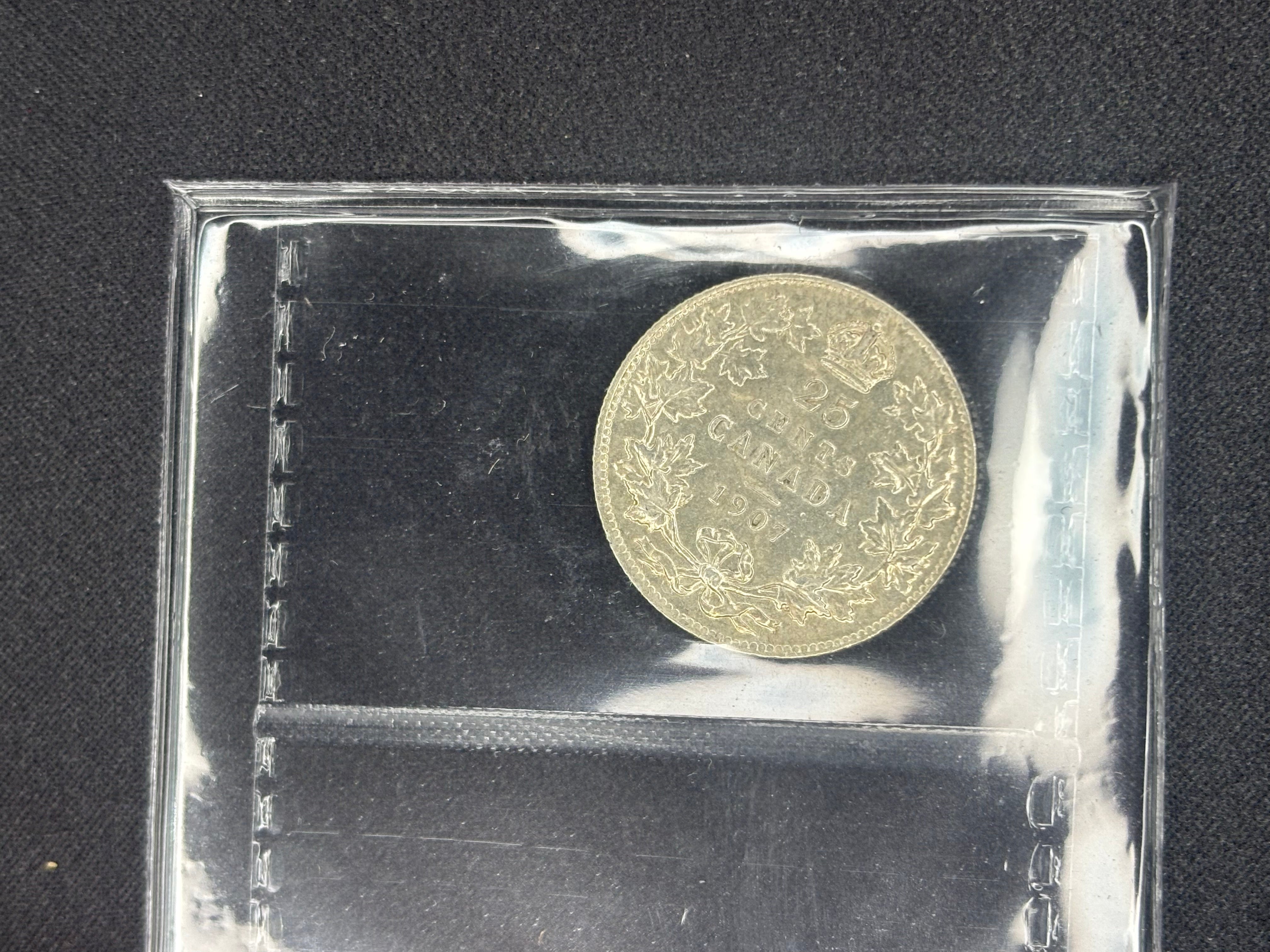 Canadian Silver Coin - 25 cents - 1907 - AU50 ICCS