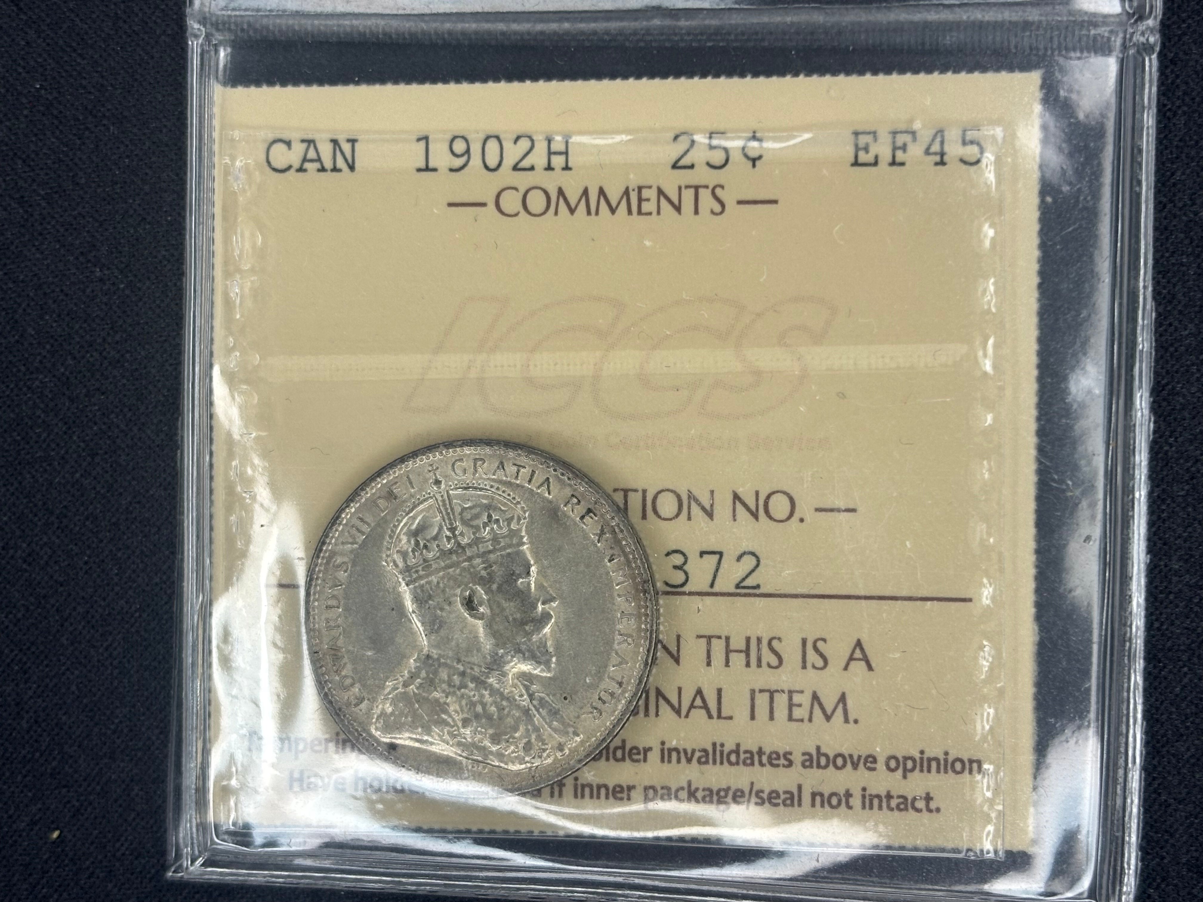 Canadian Silver Coin - 25 cents - 1902H - EF45 ICCS
