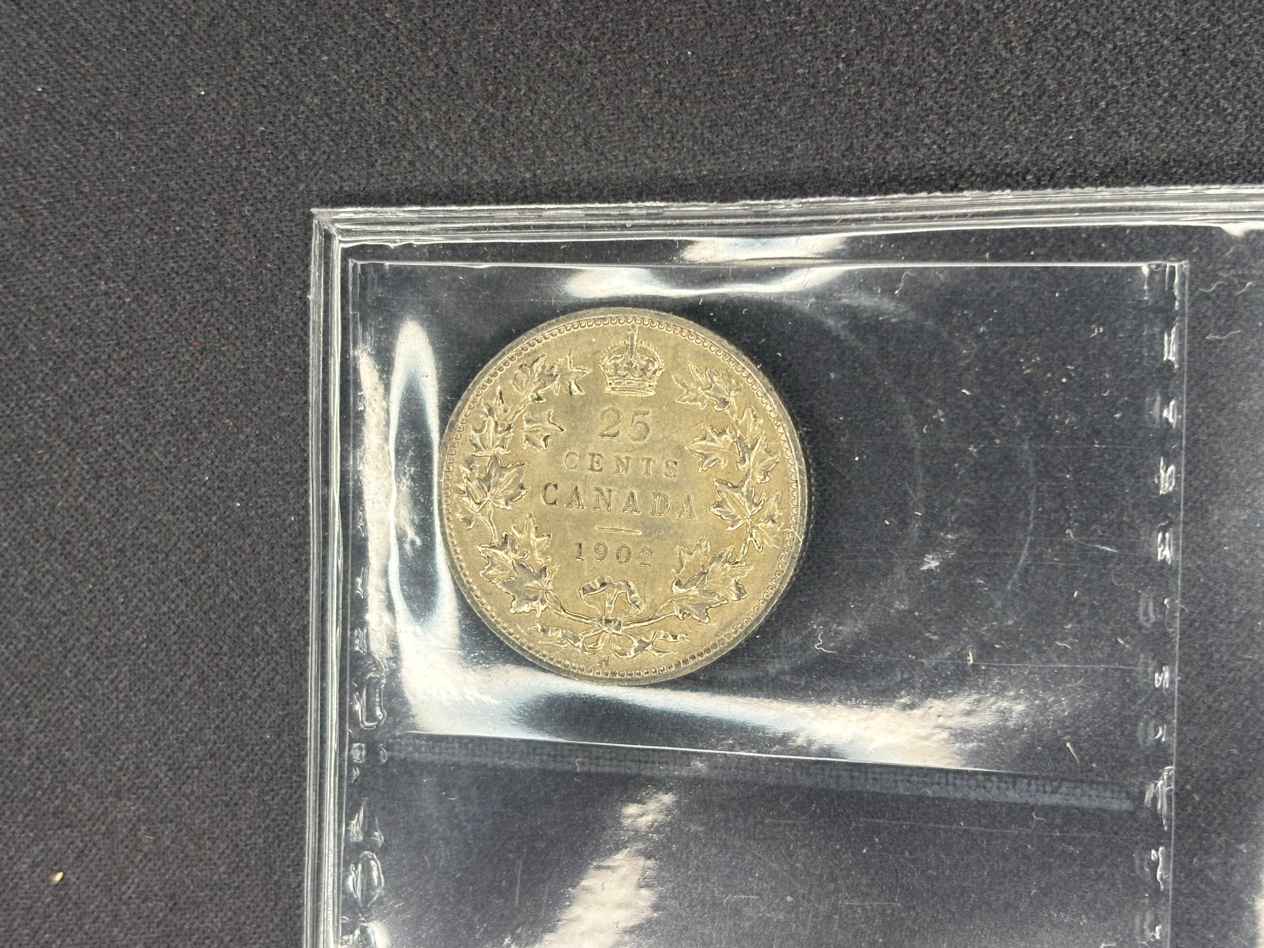 Canadian Silver Coin - 25 cents - 1902H - EF45 ICCS
