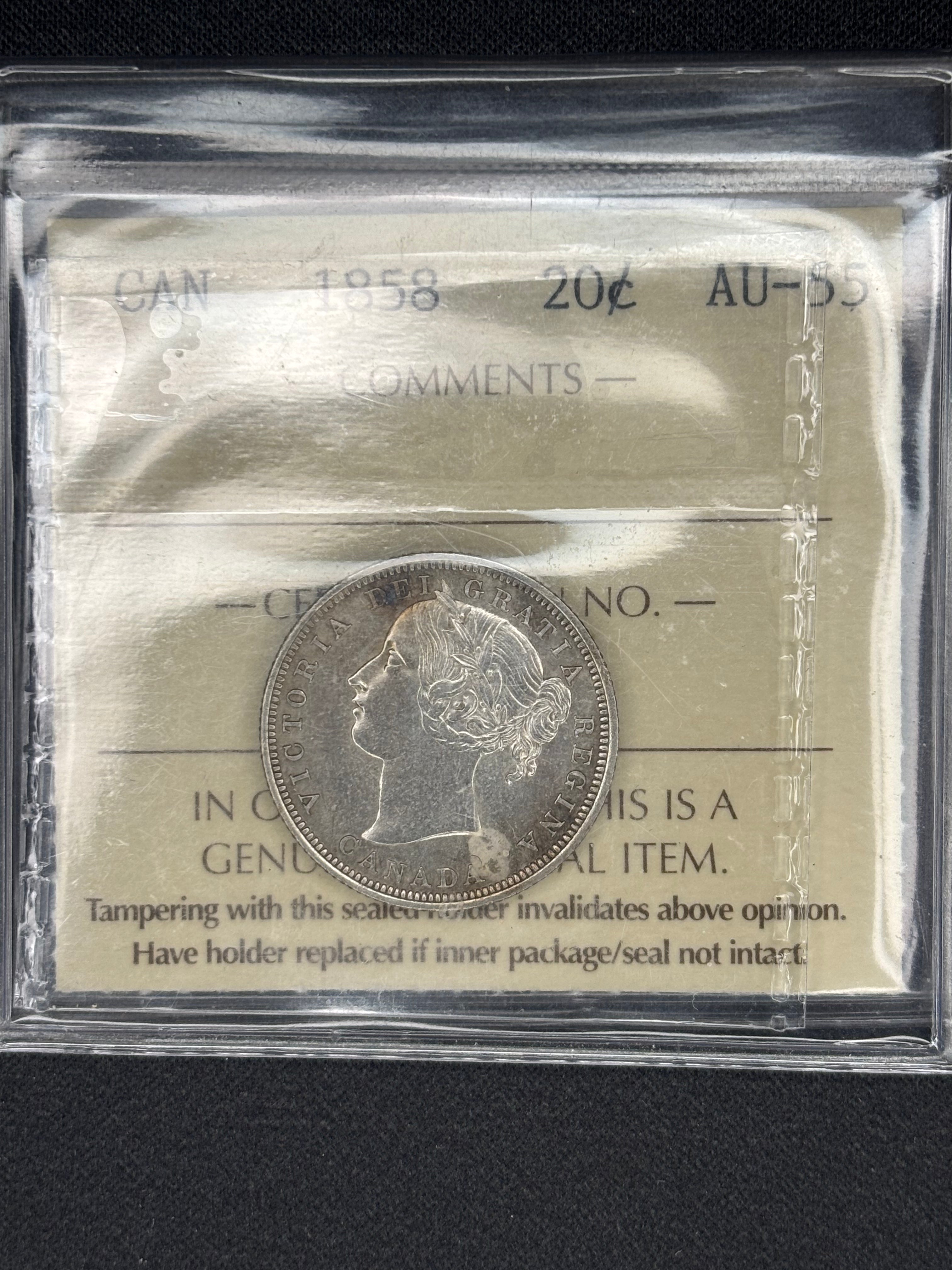 Canadian Silver Coin - 20 cents - 1858 Coinage - AU55 ICCS