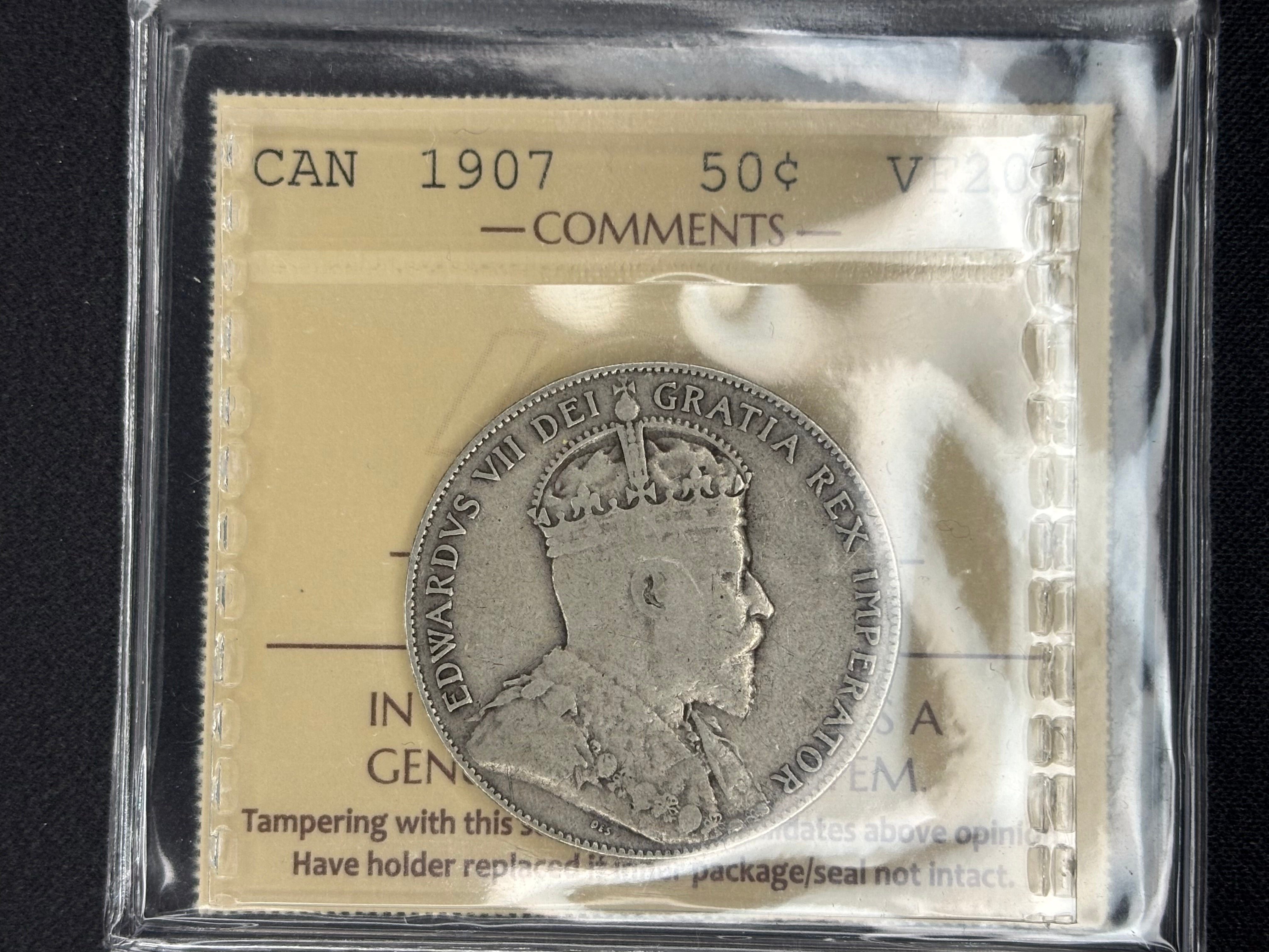Canadian Silver Coin - 50 cents 1907 - VF20 ICCS