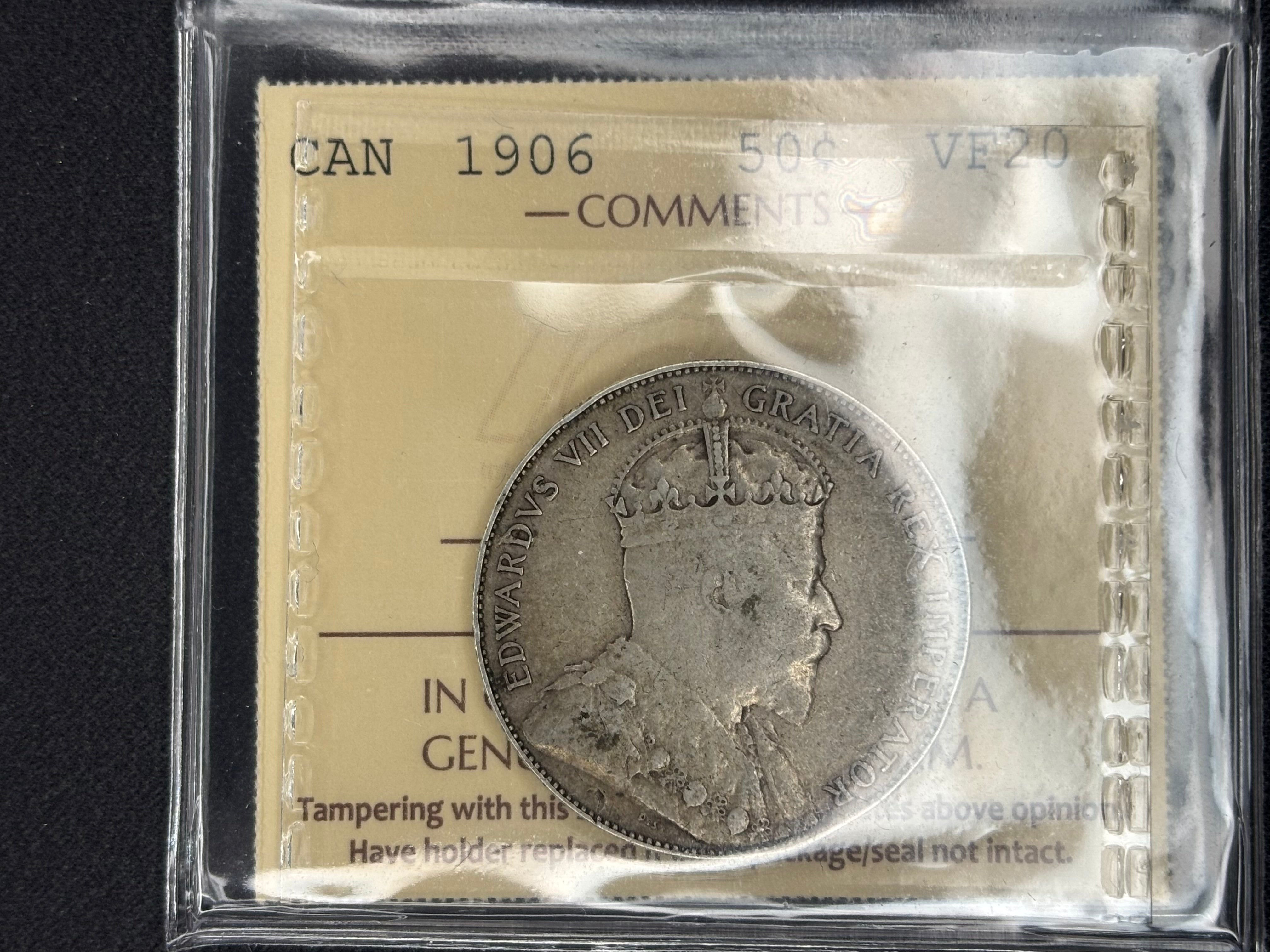 Canadian Silver Coin - 50 cents 1906 - VF20 ICCS