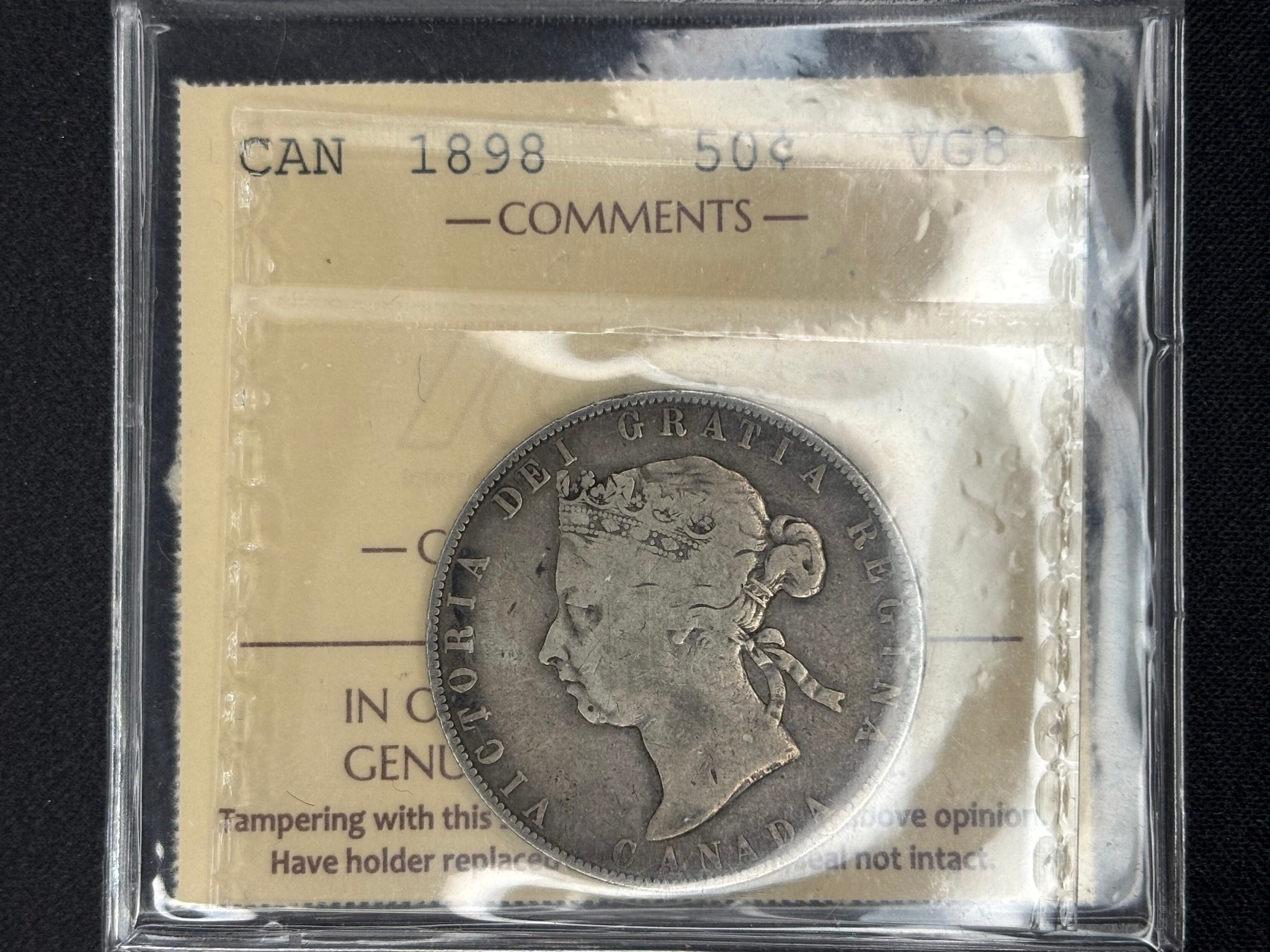 Canadian Silver Coin - 50 cents - 1898 - VG8 ICCS