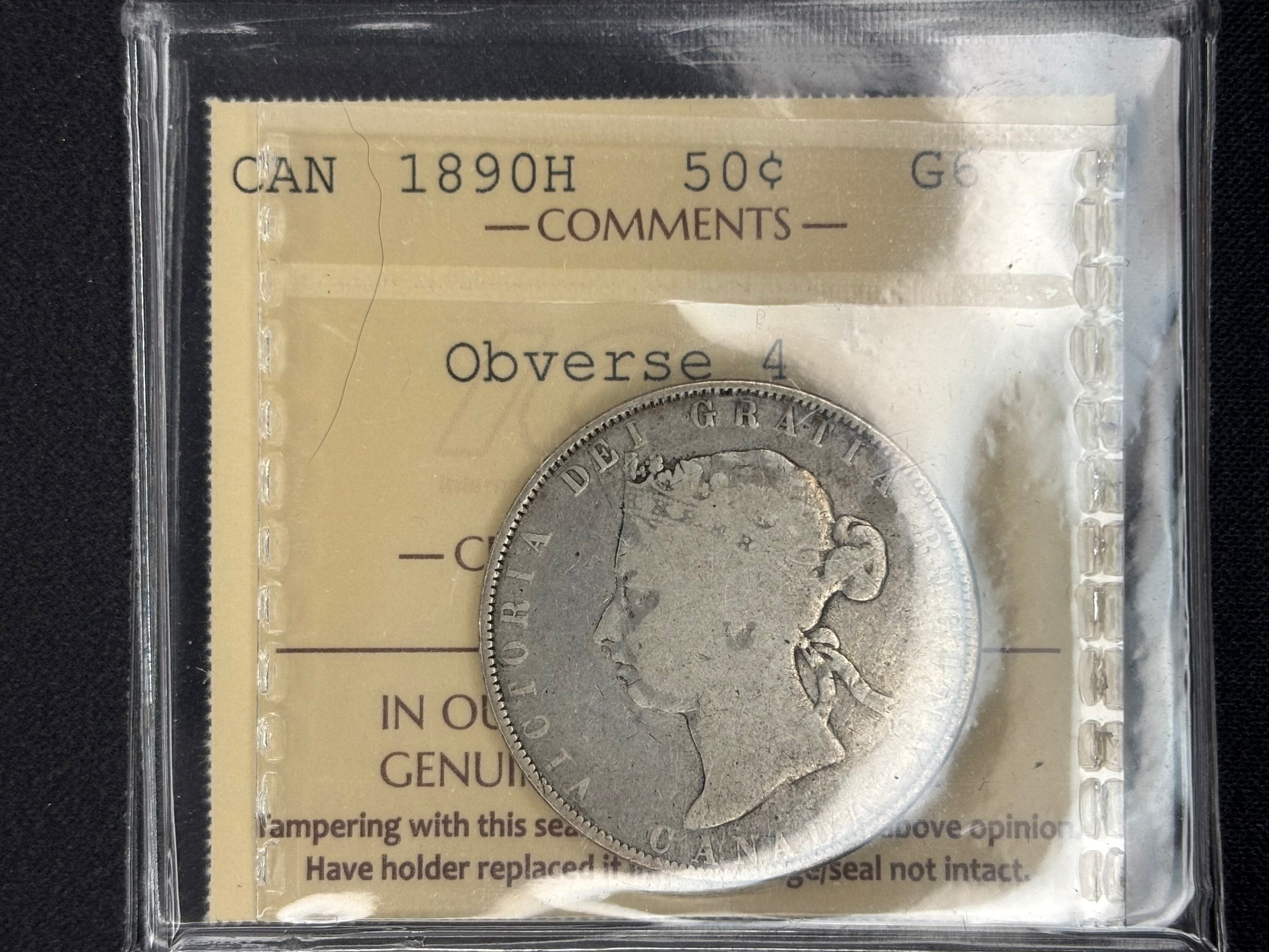 Canadian Silver Coin - 50 cents - 1890H - G6 ICCS